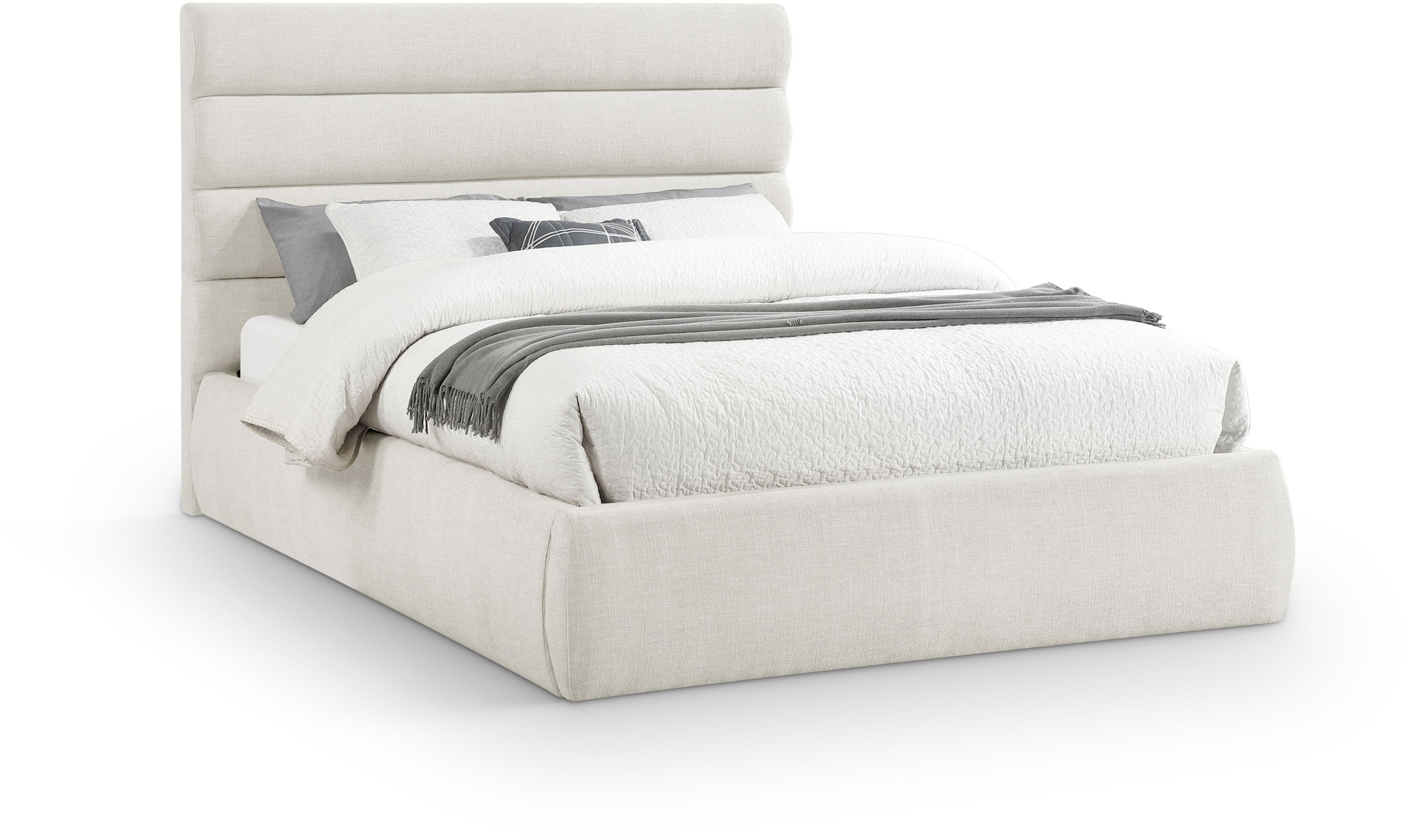 Adam - Linen Fabric Queen Bed With 52" Headboard - Cream