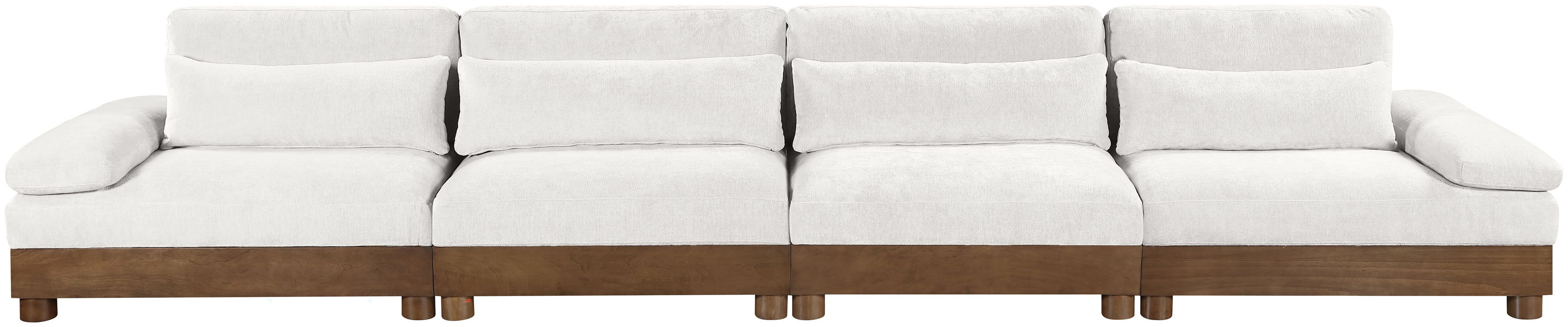 Turin - 175.5" Chenille Fabric Upholstered 4 Piece Modular Sofa - Cream / Brown Walnut