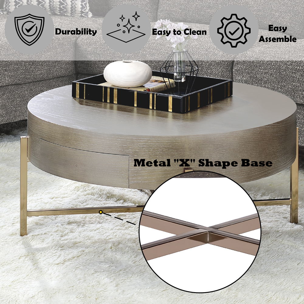 Weyton - Coffee Table - Light Brown & Champagne, dark gray, view 3