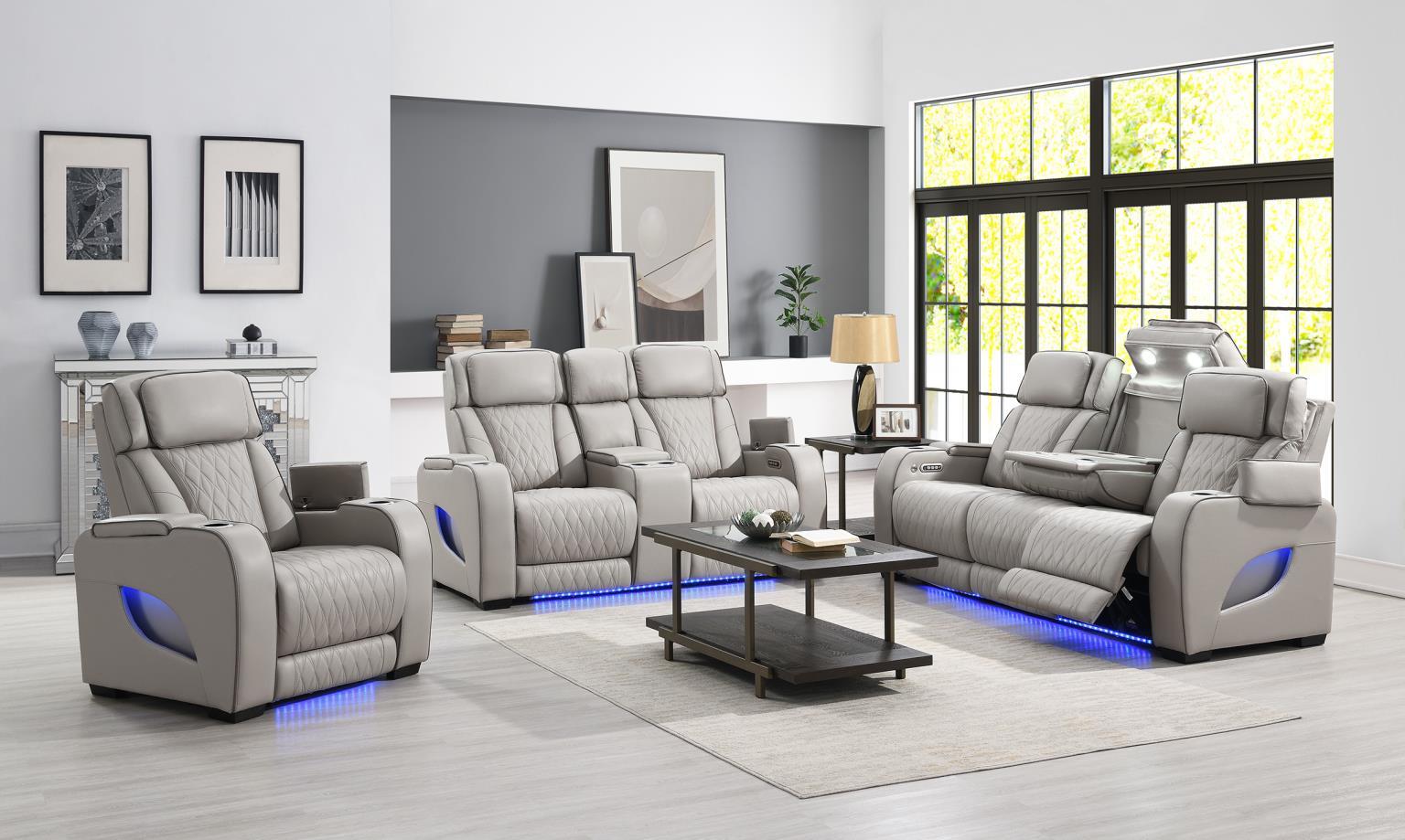 U71 - 3 Piece Living Room Set (Power Reclining Sofa & Power Reclining Loveseat, Power Reclining Chair) - Gray