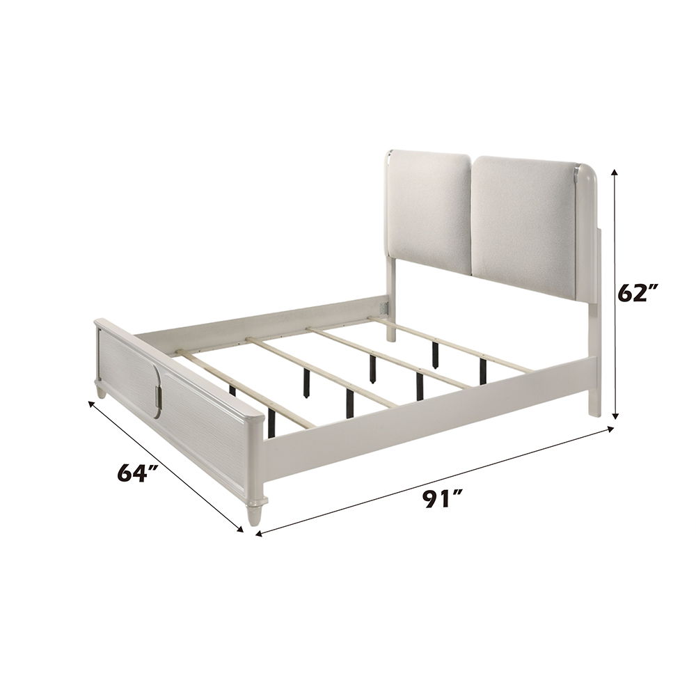 Laveda - Queen Bed With LED - Light Gray Boucle & Pearl White, white, view 5