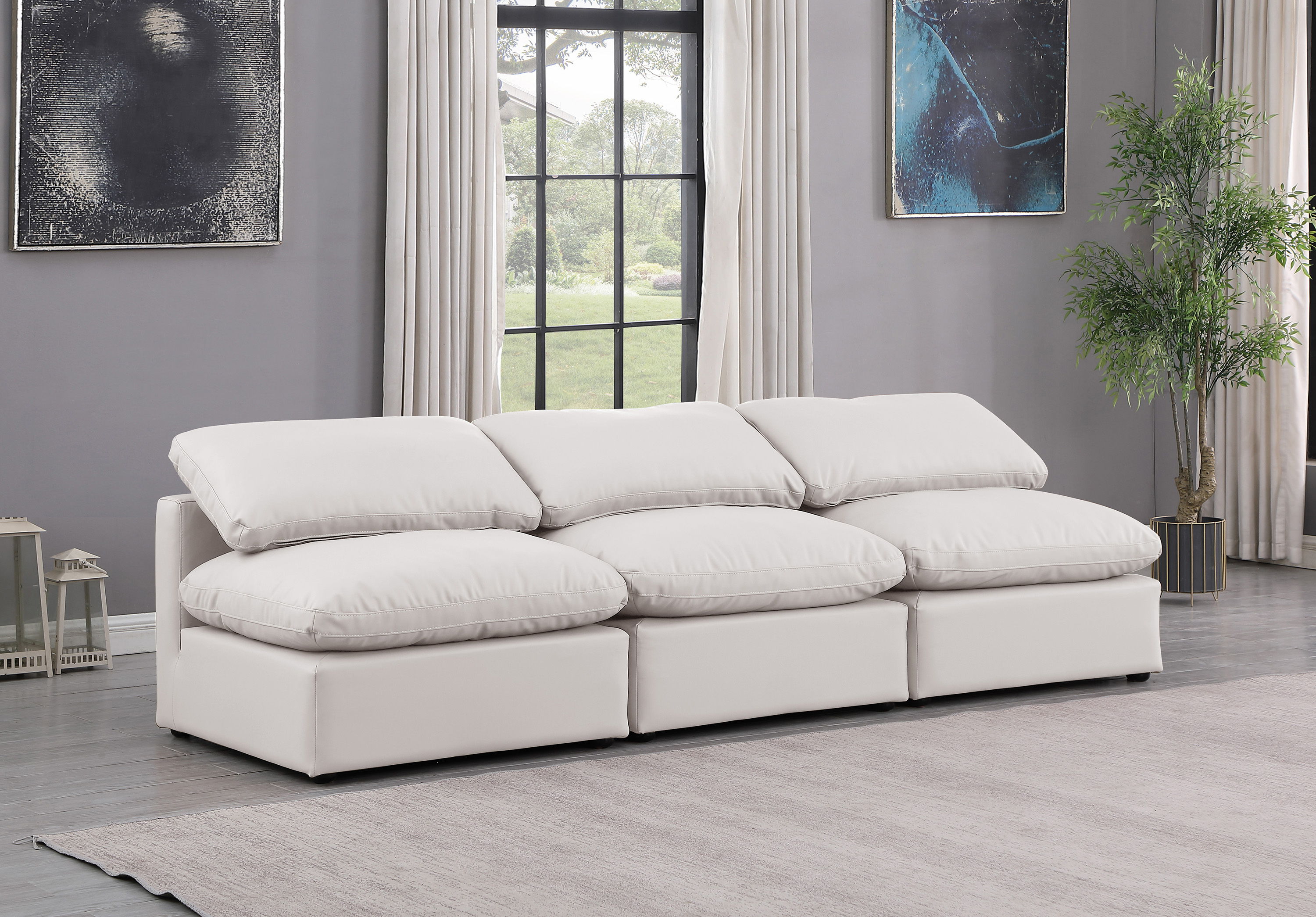 Indulge - Faux Leather 3 Piece Modular Armless Sofa - Cream