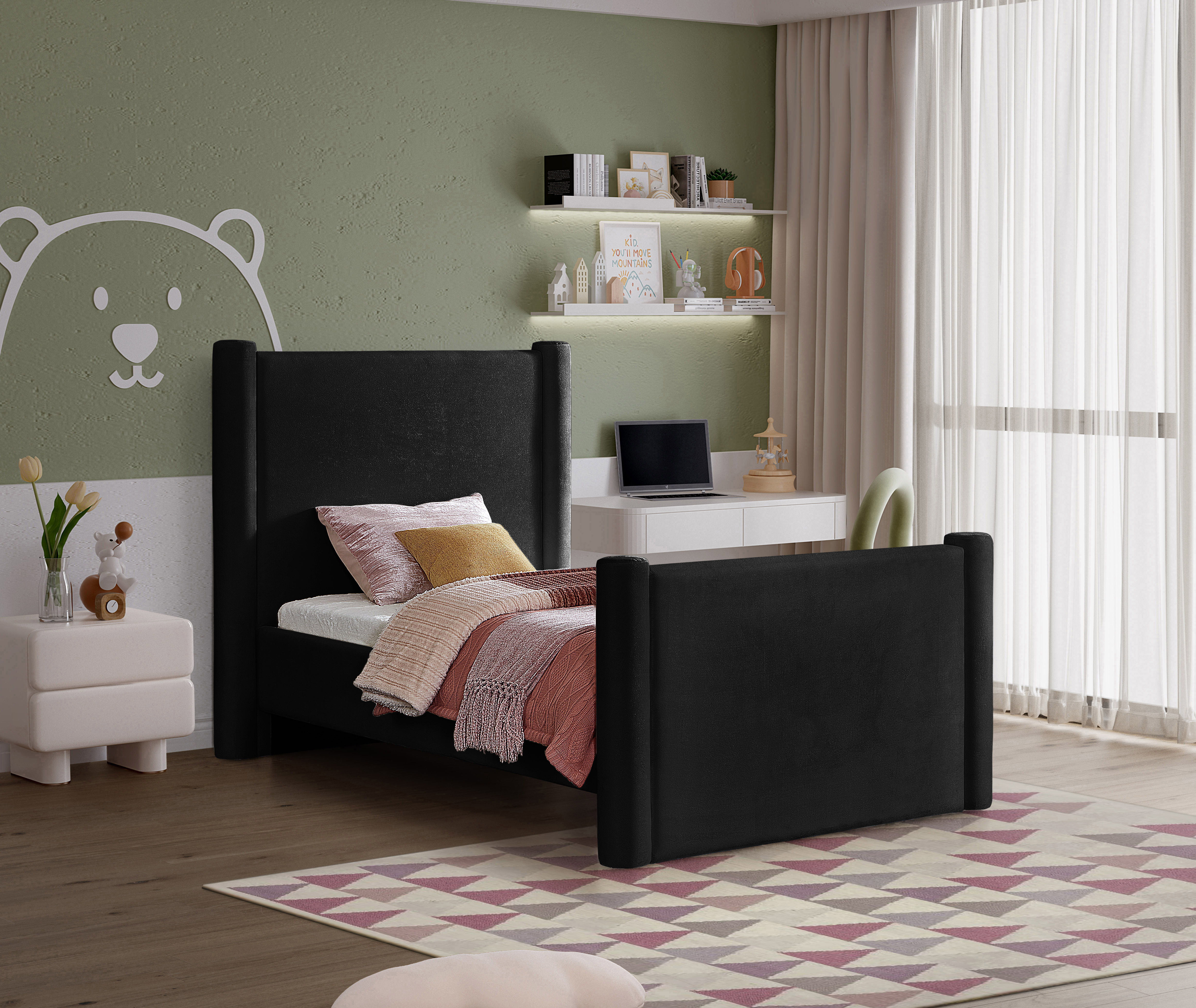 Elias - Velvet Twin Bed - Black