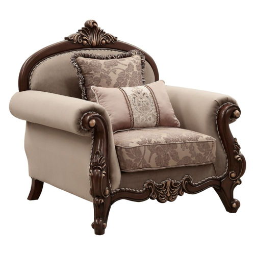 Mehadi - Chair With 2 Pillows - Velvet & Walnut, beige