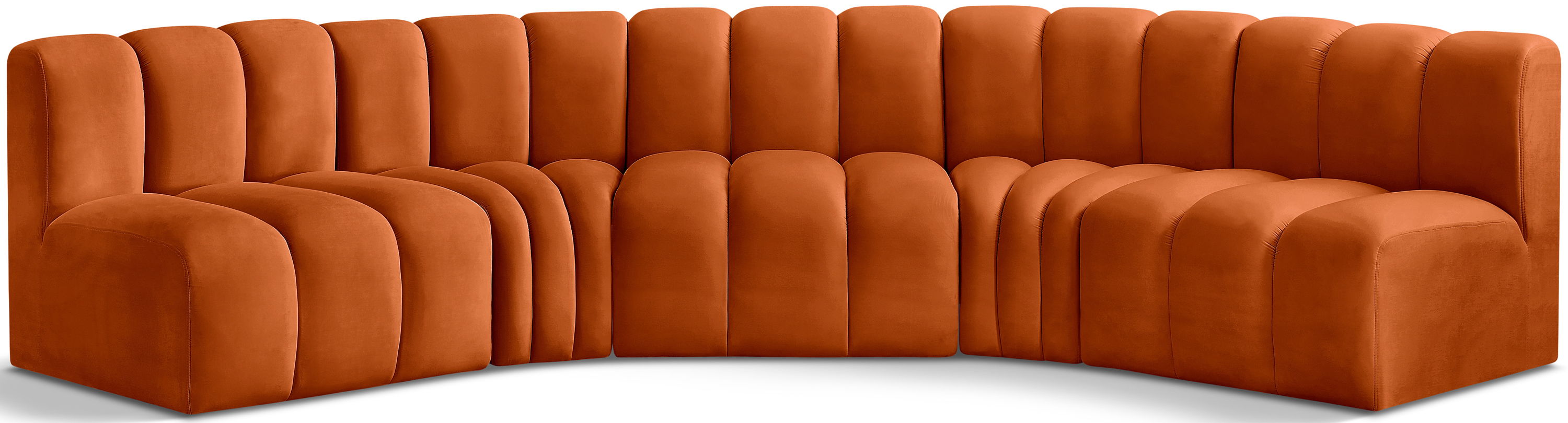 Arc - Velvet 5 Piece U-Shaped Modular Sofa - Cognac