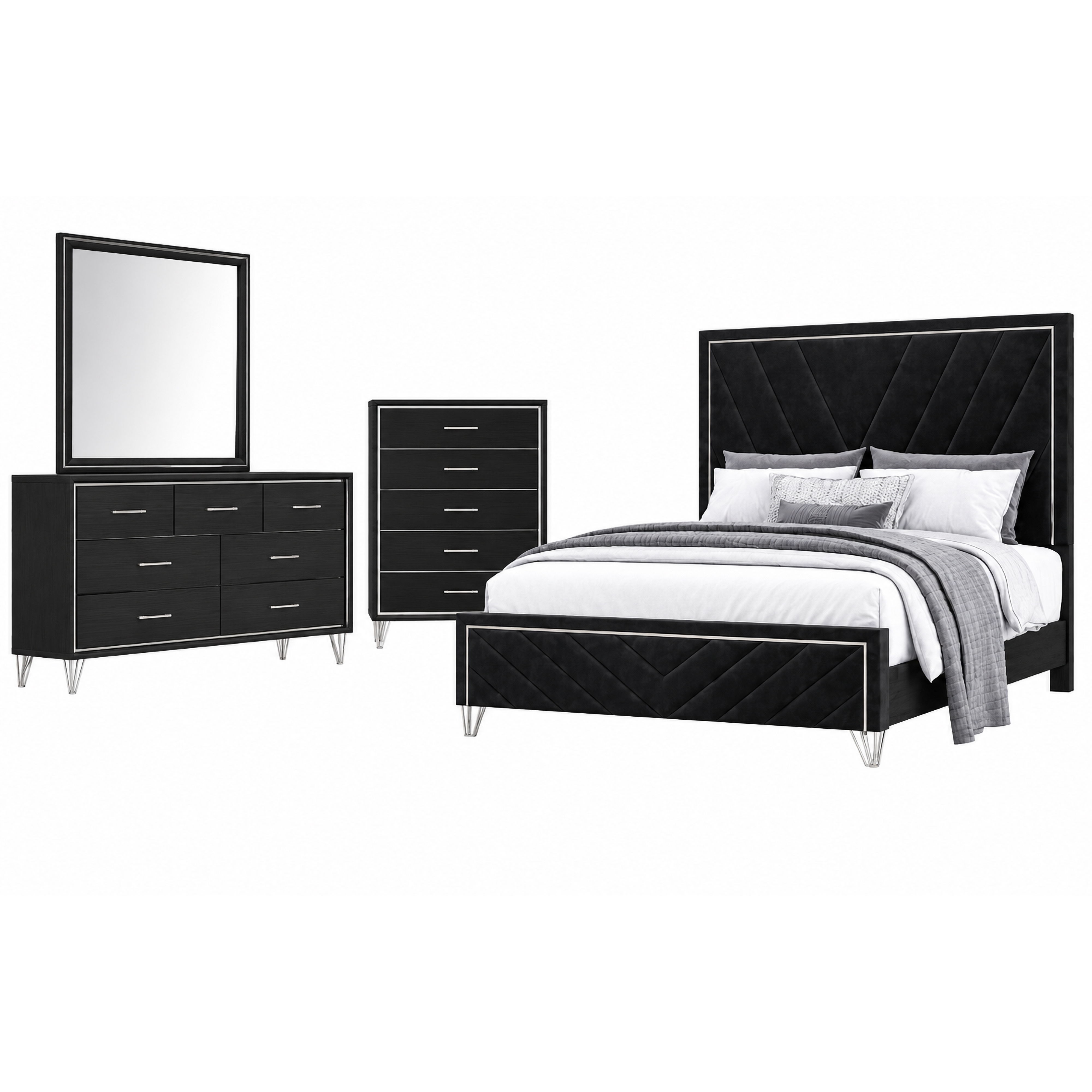 Queen · 4 Pc · Bed, Dresser, Mirror, Chest
