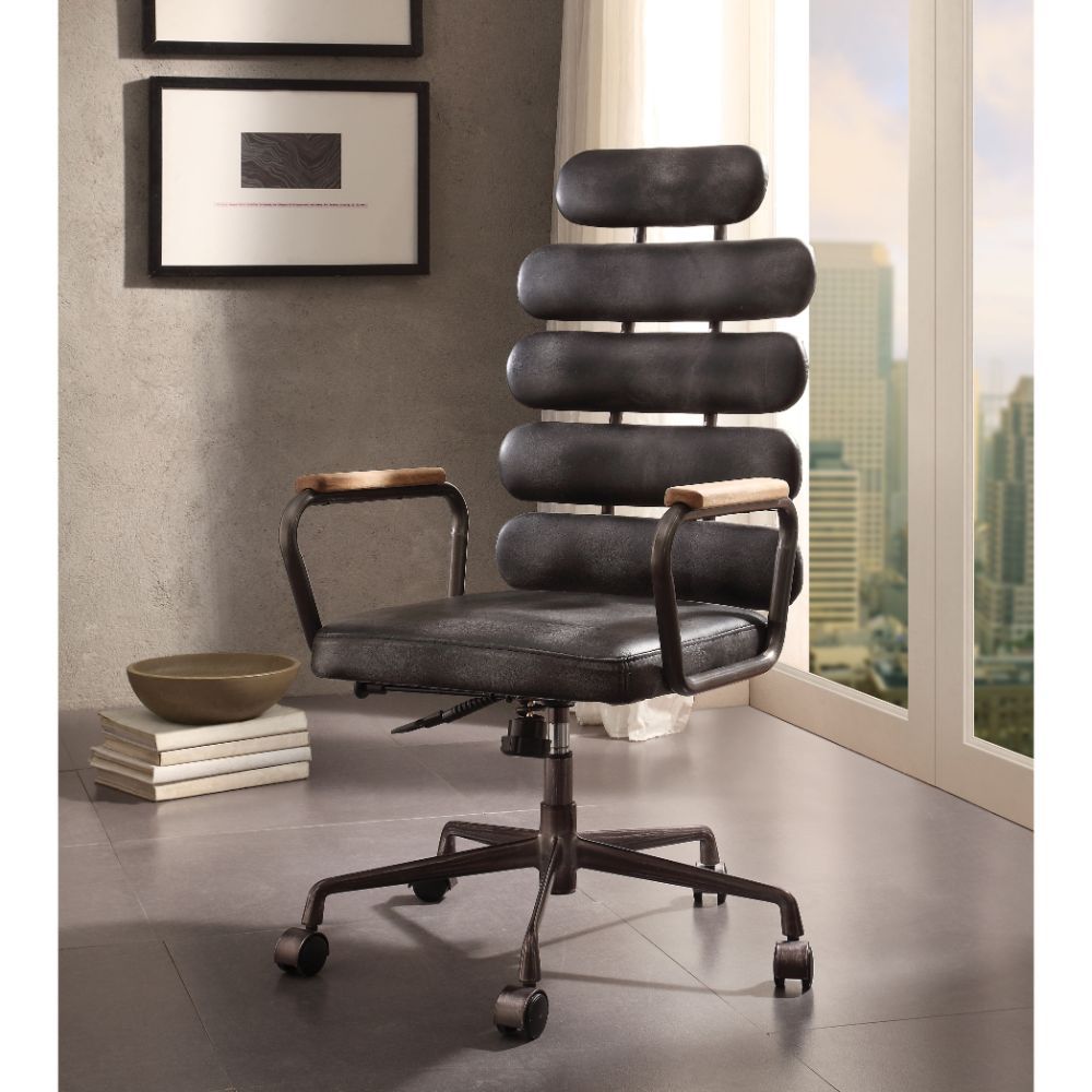 Calan - Office Chair - Vintage Black Top Grain Leather, black
