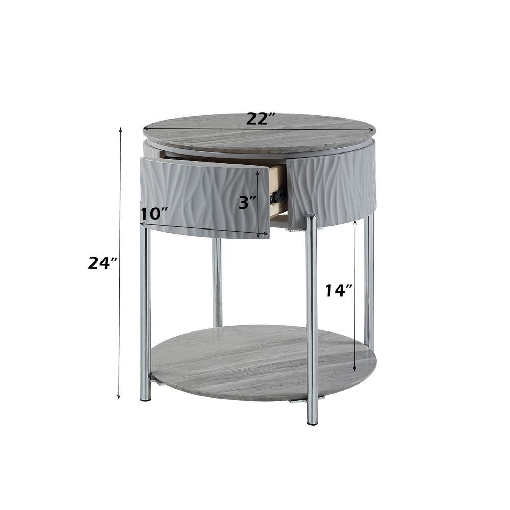 Yukino - End Table - Gray High Gloss & Chrome, gray, view 7