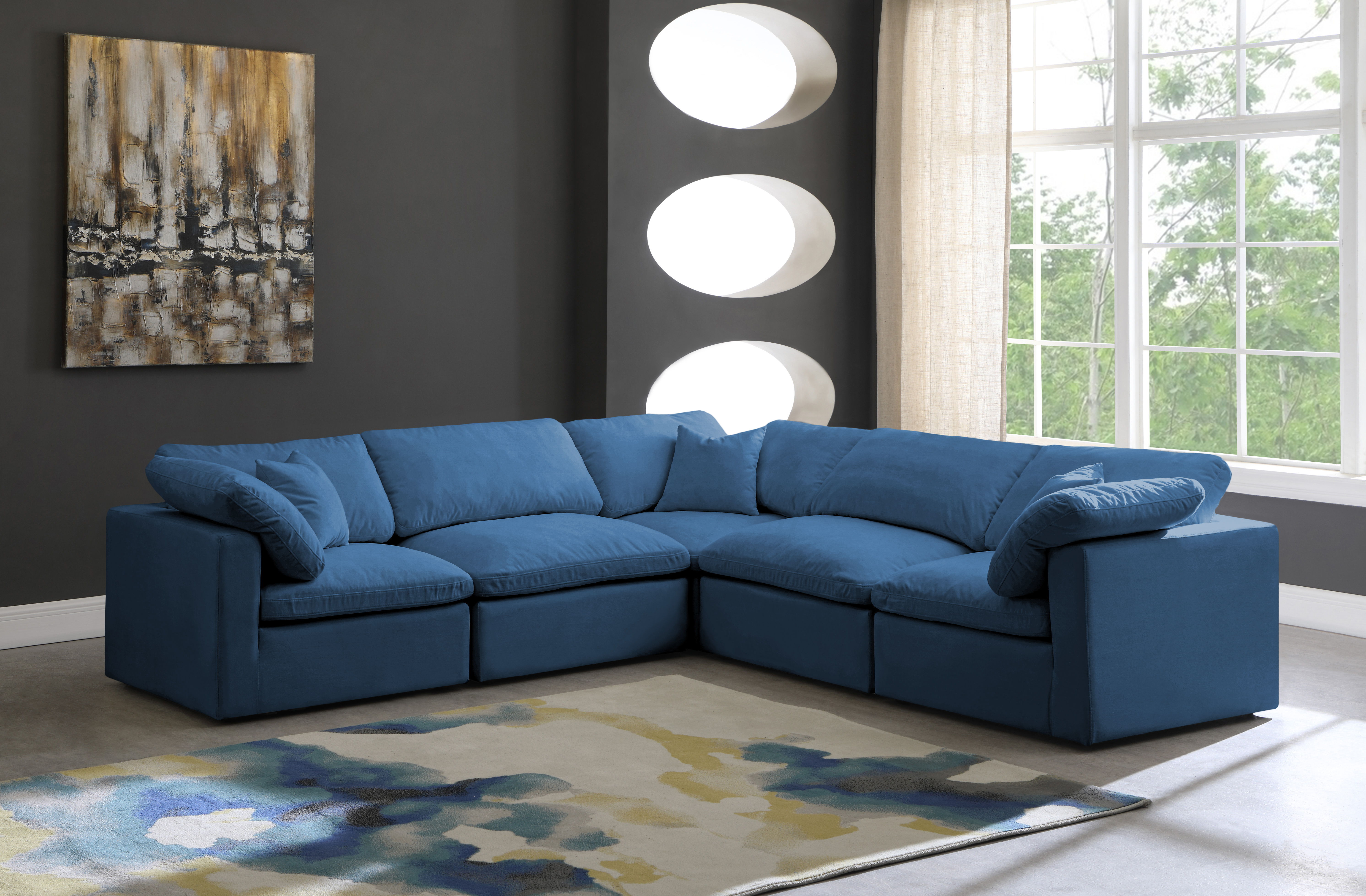 Plush - 5 Piece Modular Corner Sectional - Navy