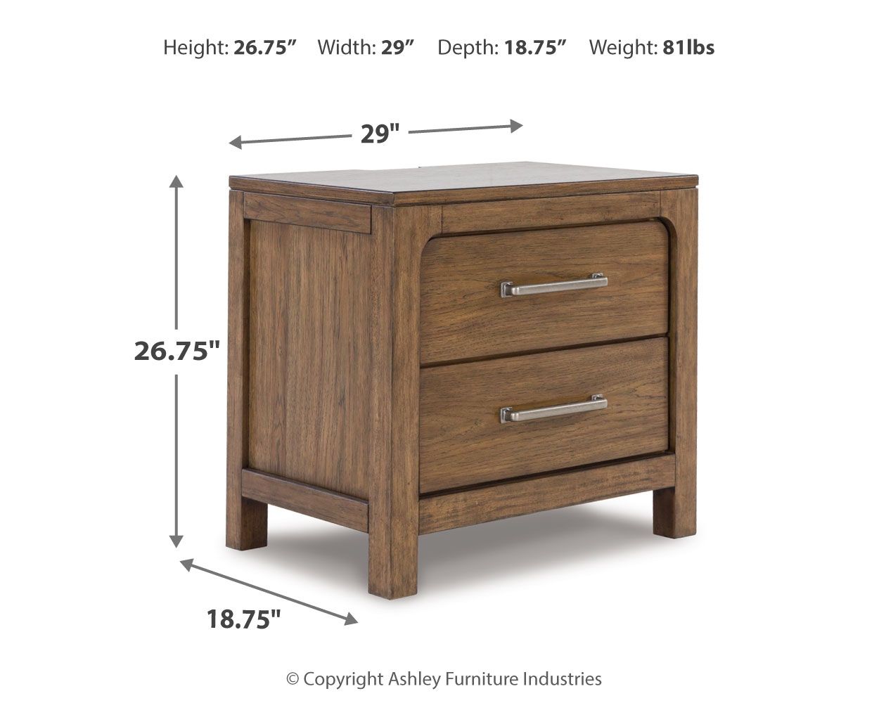 Ashley Furniture Cabalynn - Two Drawer Night Stand - Light Brown - Image 13