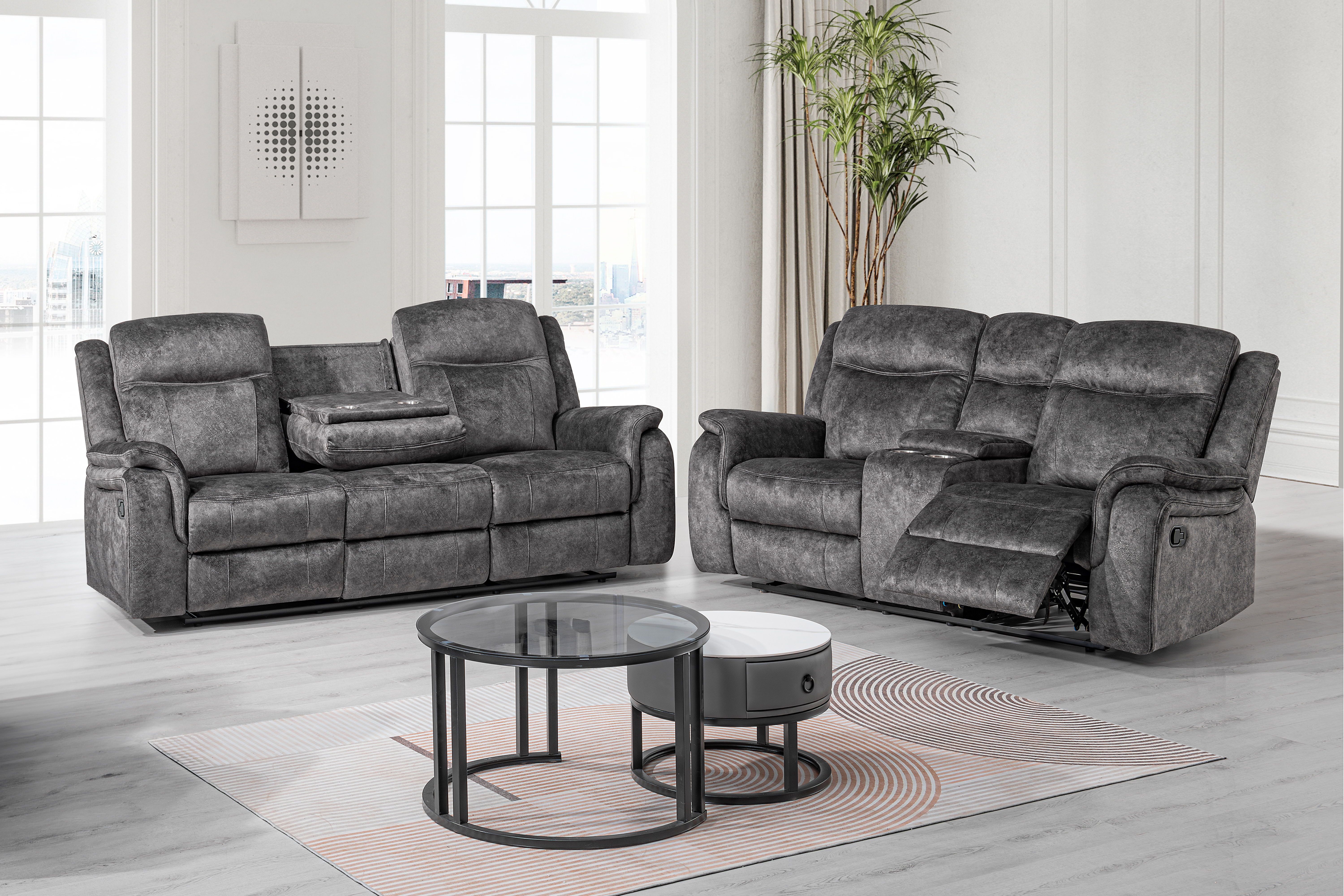 Park City - 2 Piece Non Power Sofa & Loveseat - Dark Gray