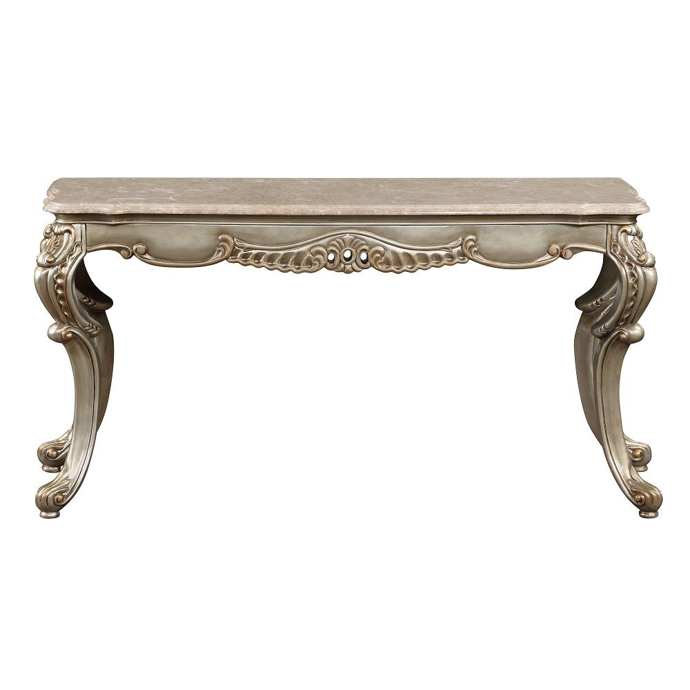 Miliani - Sofa Table With Marble Top - Natural Marble Top & Antique Bronze, silver, view 8