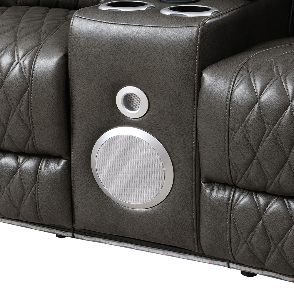 Taddeo - Power Motion Loveseat With Console, Speaker, USB, Wireless Charger & LED - Dark Gray, dark gray, view 7