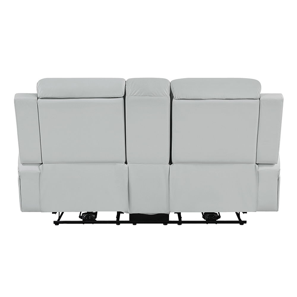 Elonzo - Power Motion Loveseat With Console, LED, Power Headrest & Speaker - Light Gray, light gray, view 4
