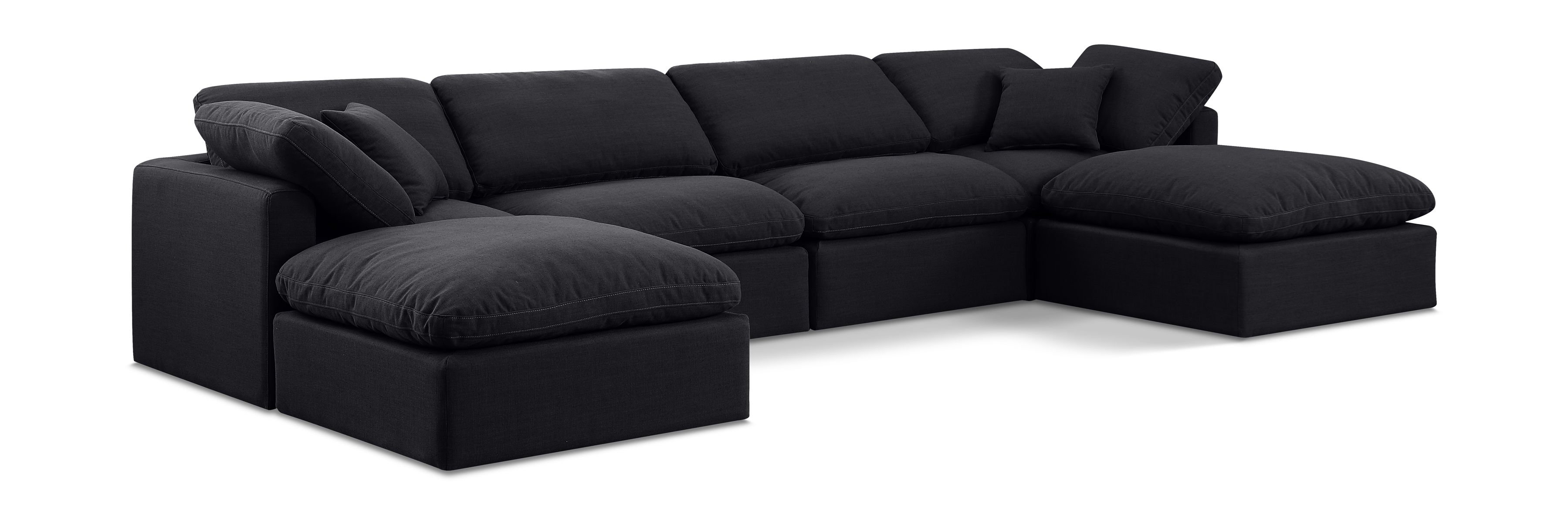 Indulge - Linen 6 Piece Modular Double Chaise Sectional - Black