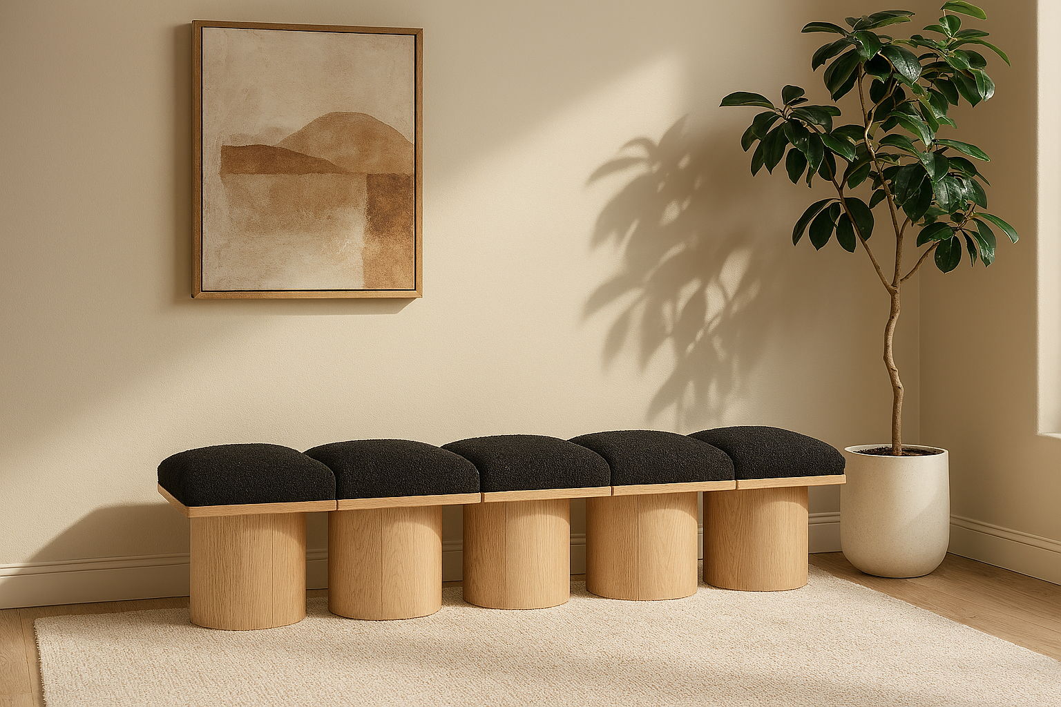 Pavilion - 77.5" 5 Piece Modular Bench With Natural Base - Black