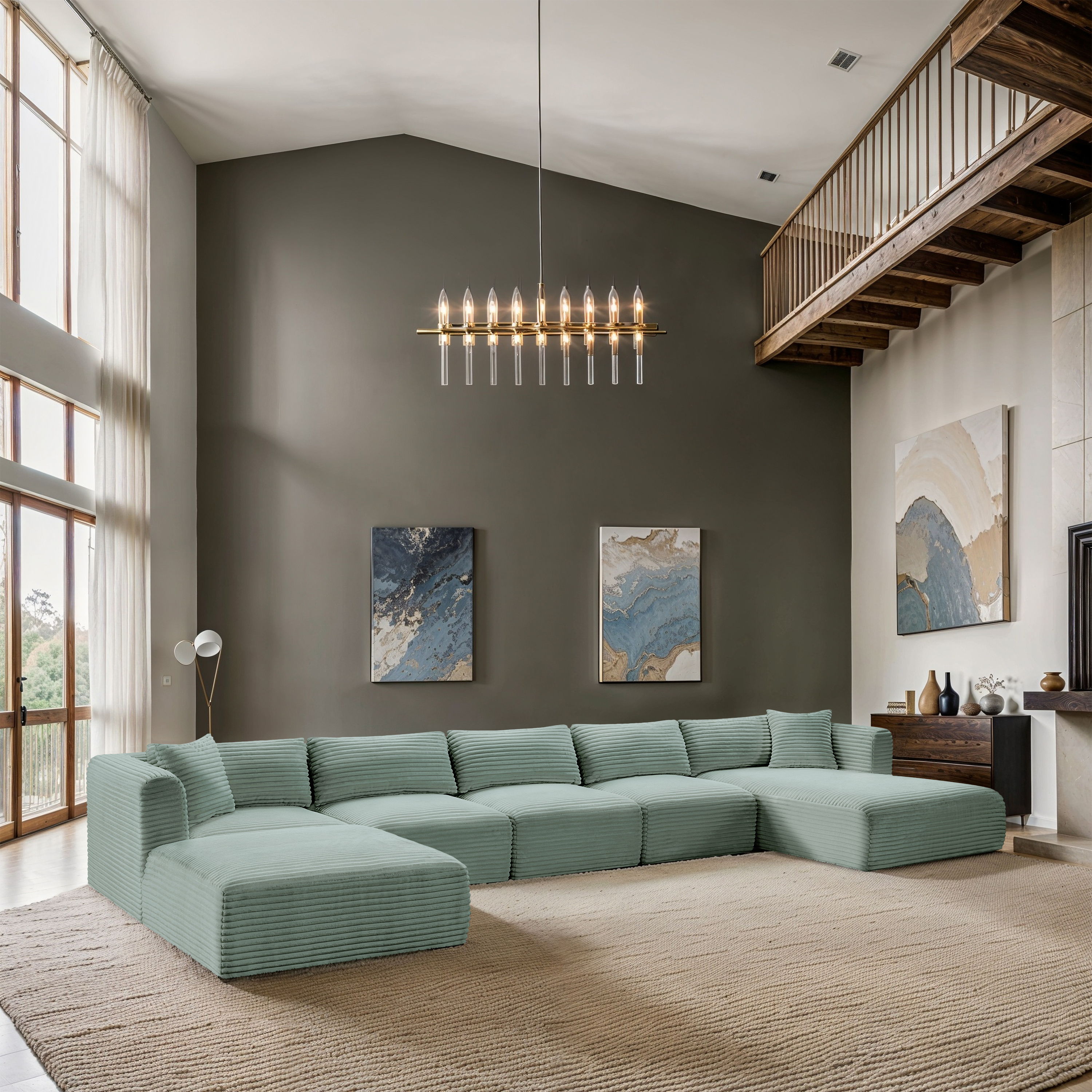 Shaggy - 6 Piece Modular Sectional With Chaise And Ottoman - Mint