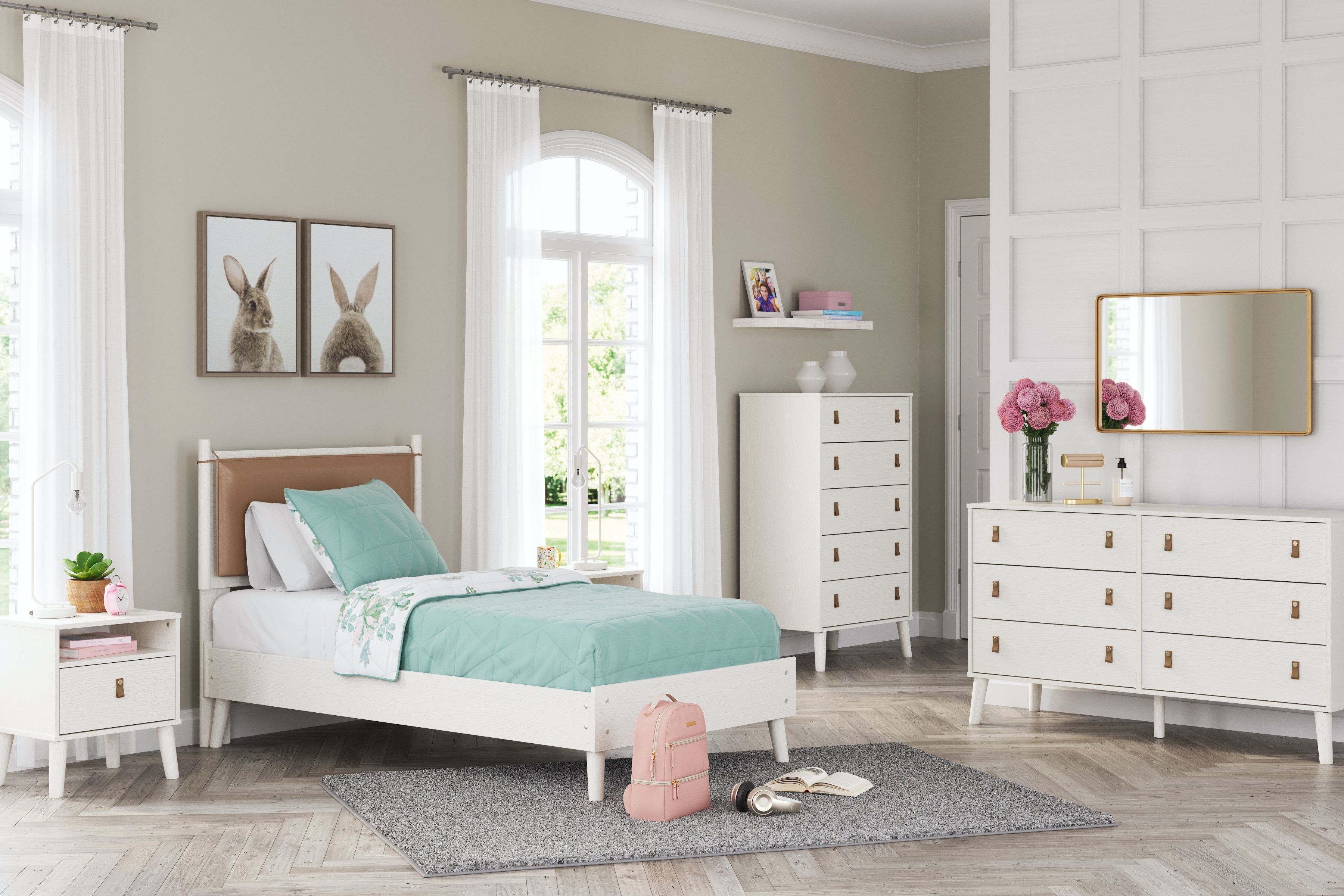 Ashley Aprilyn - White - 4 Pc. - Dresser, Chest, Twin Panel Bed