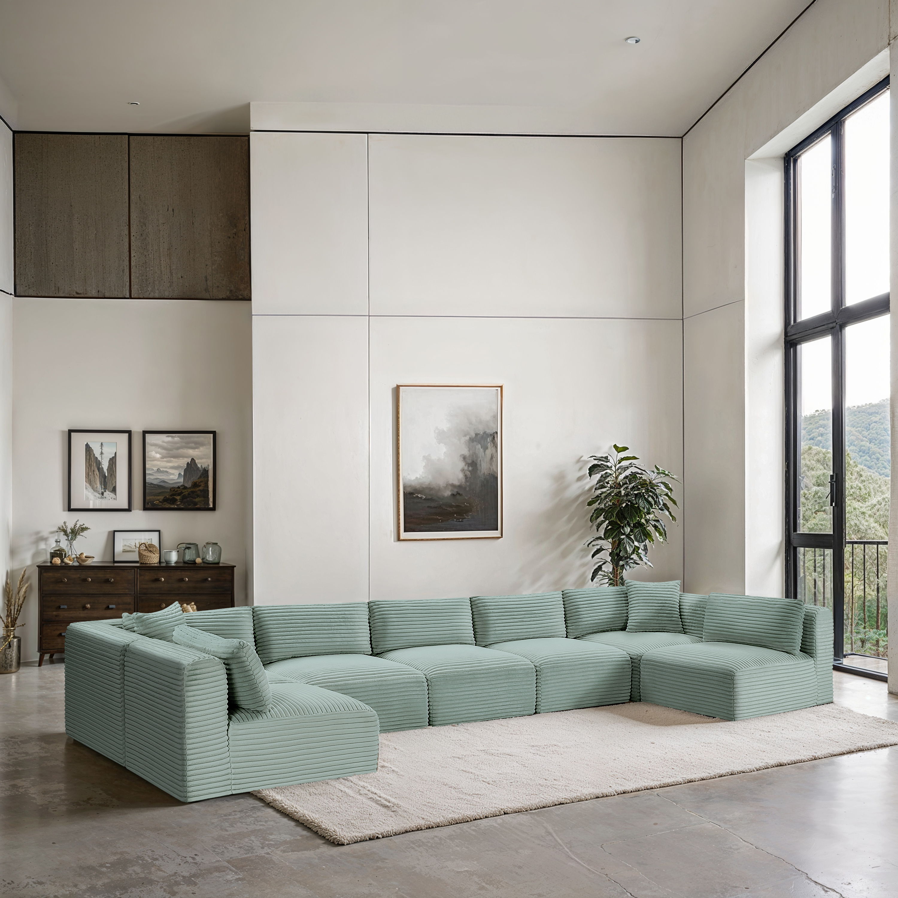 Shaggy - 7 Piece Modular U-Shaped Armless Sectional - Mint