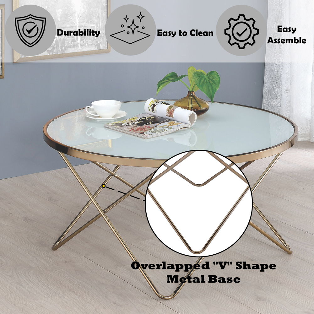 Valora - Coffee Table - Frosted Glass Top & Champagne, white