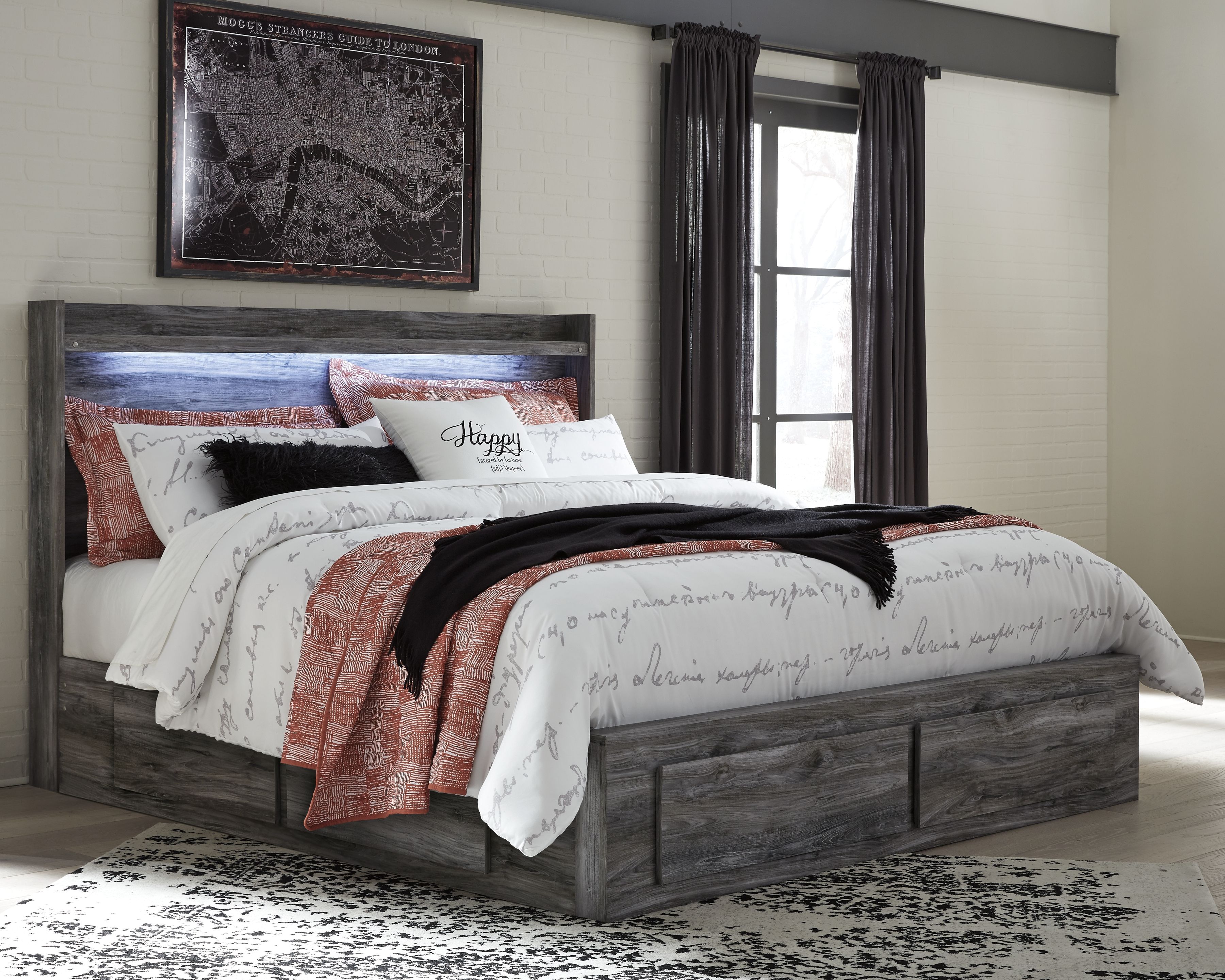 Baystorm - King Panel Bed With 4 Storage Drawers - Gray