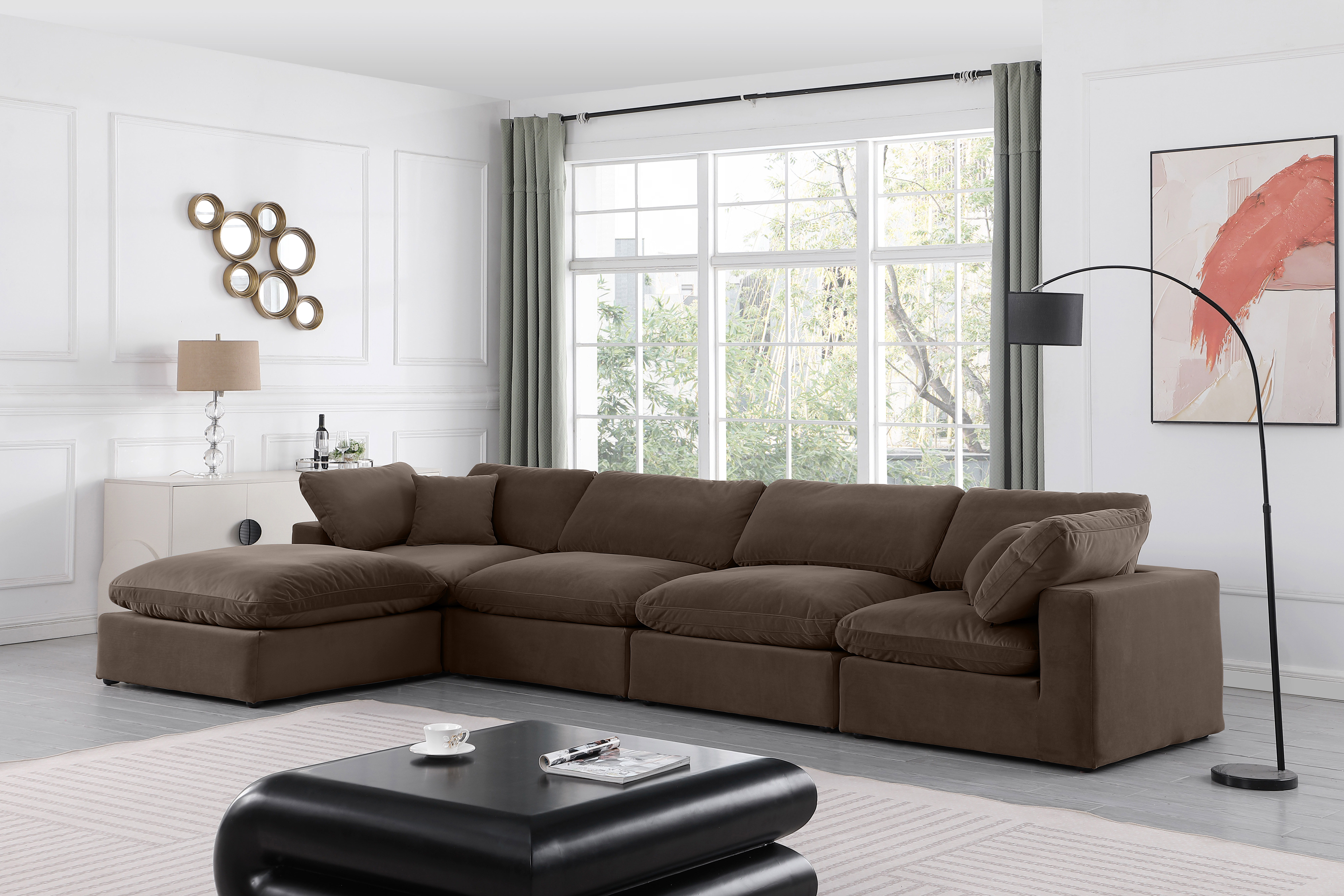 Comfy - 5 Piece Velvet Modular Sectional With Chaise - Dark Brown