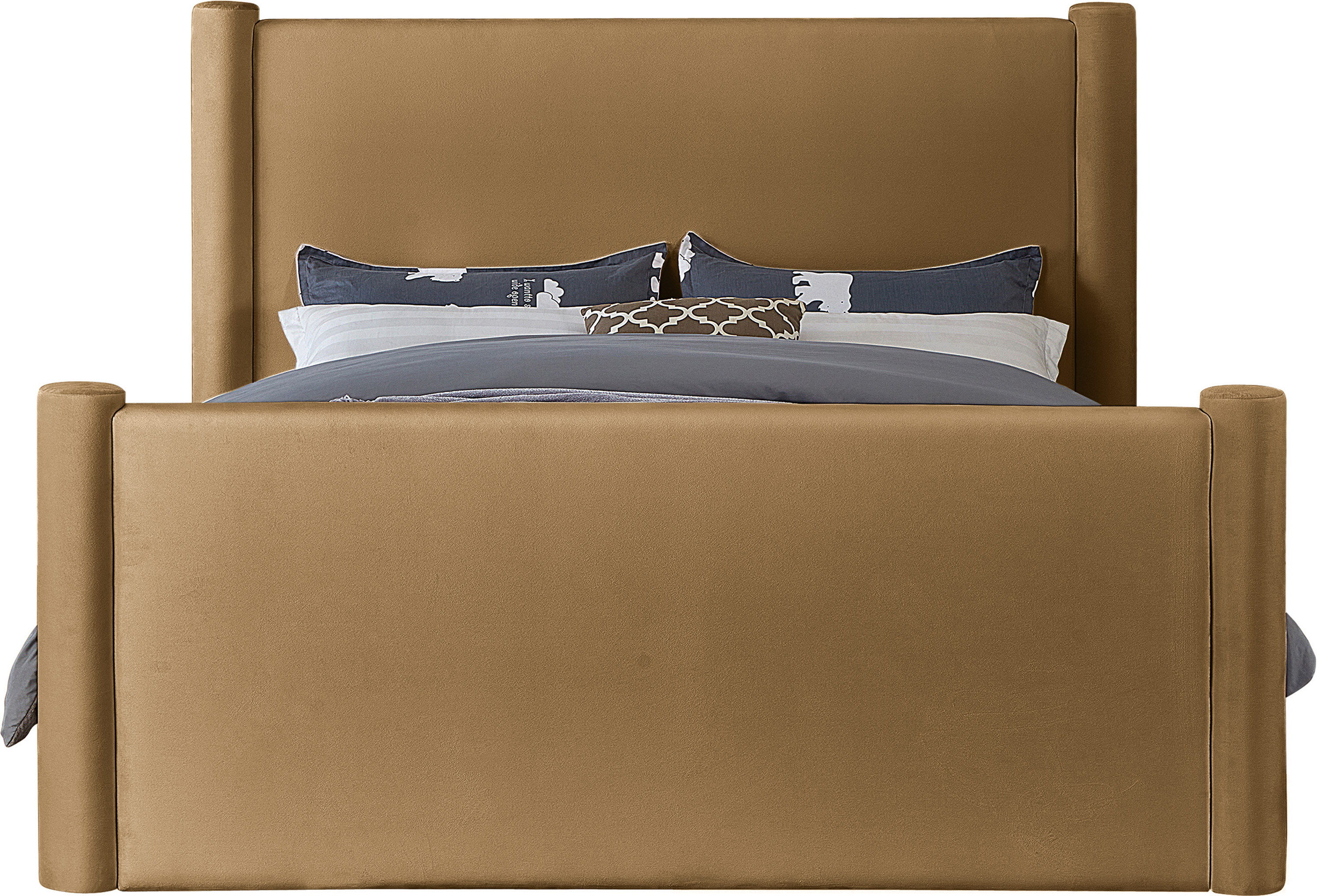 Elias - Velvet Queen Bed - Saddle
