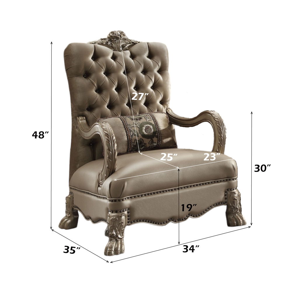 Dresden - Chair With Pillow - Bone Velvet & Gold Patina, beige, view 2