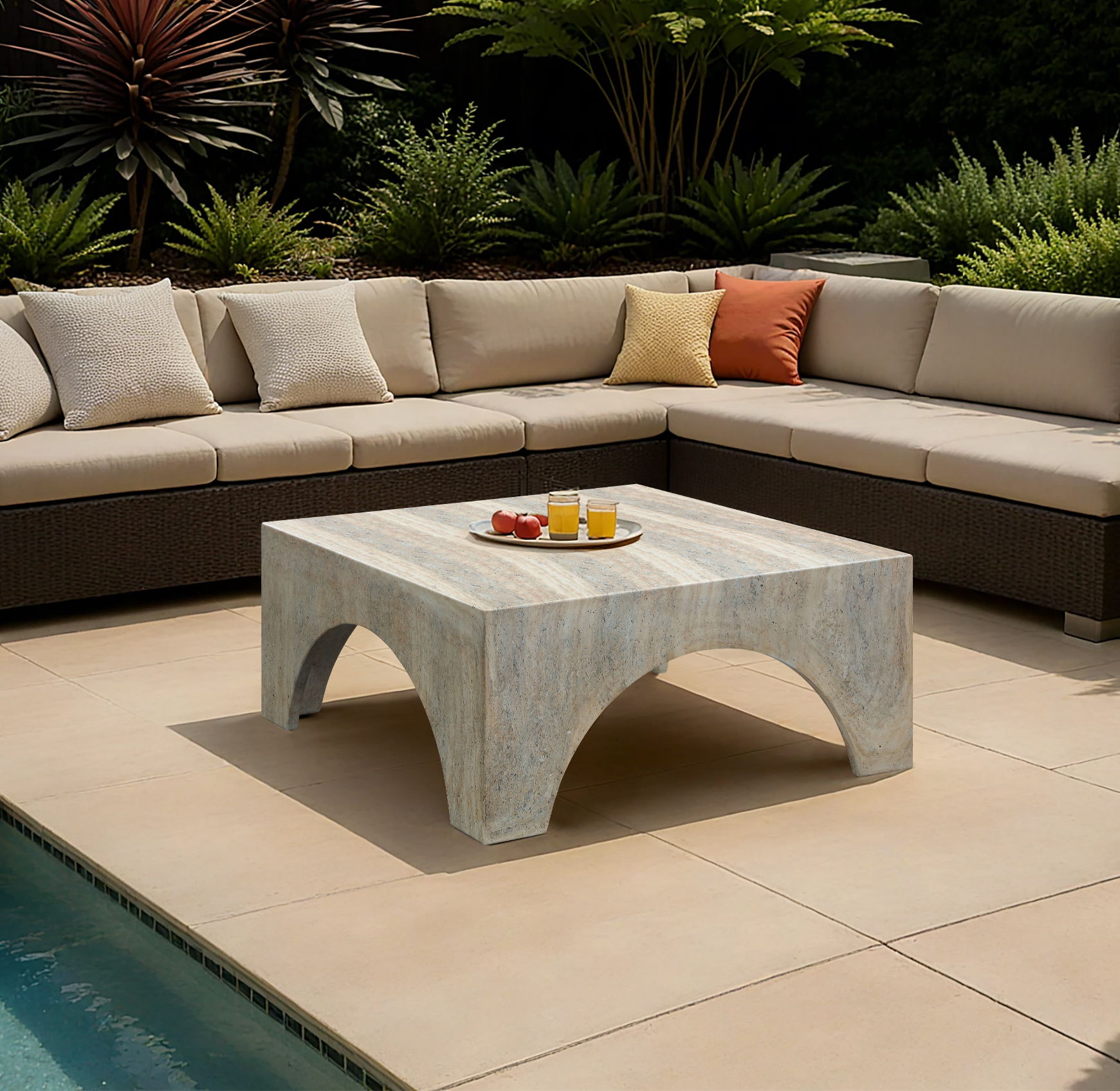 Renza - Concrete And Fiberglass Indoor / Outdoor Coffee Table - Natural