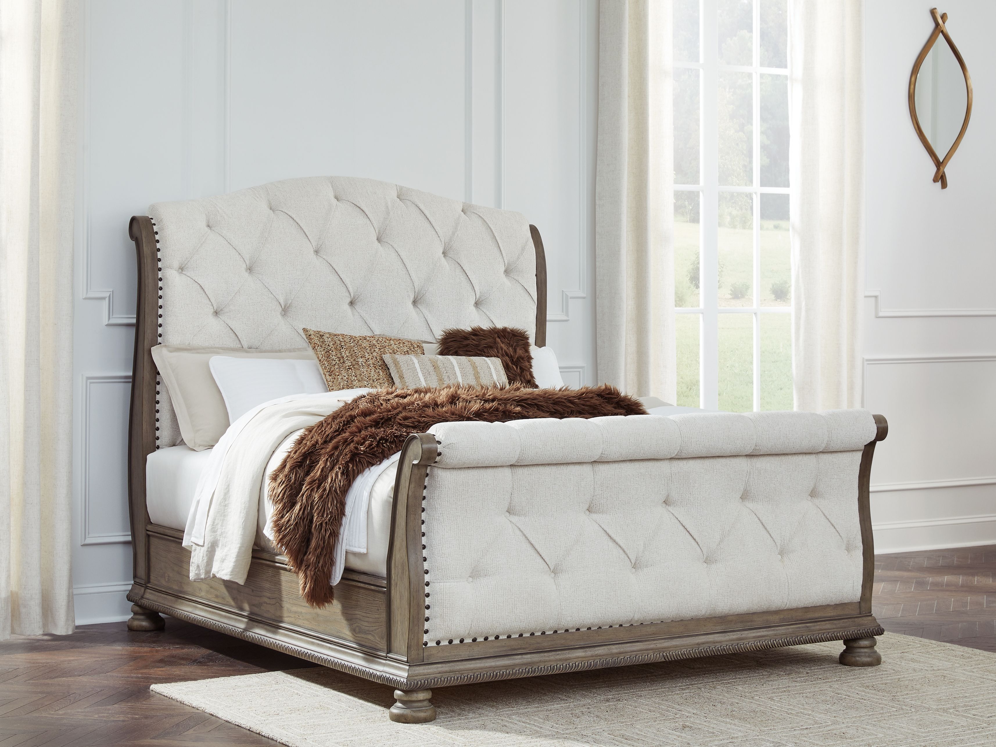 Ardenfield - Queen Upholstered Sleigh Bed - Light Brown