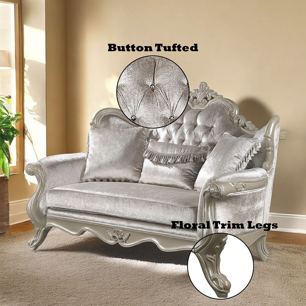 Libertee - Loveseat With 3 Pillows - Beige Fabric & Champagne, silver, view 7