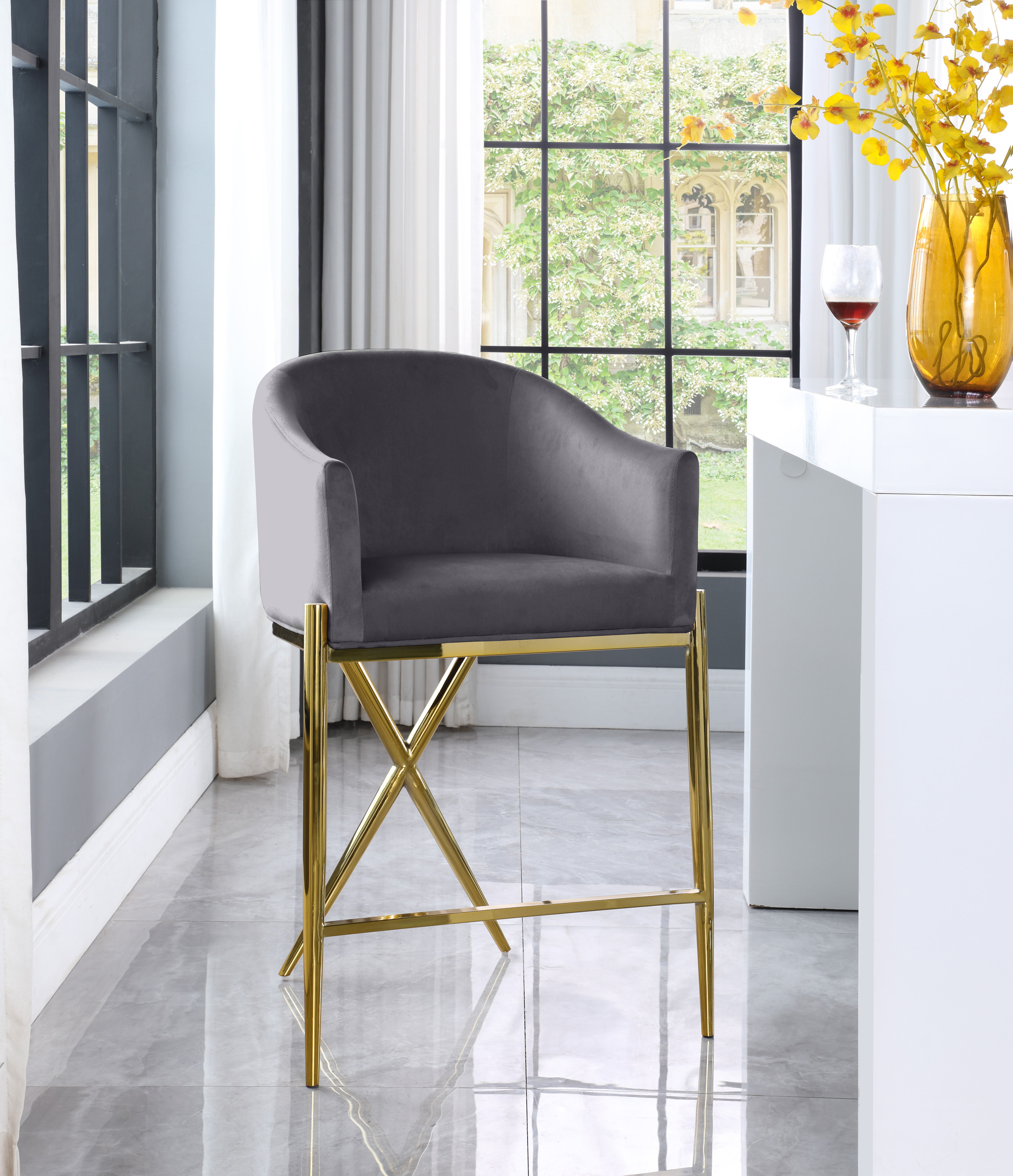 Xavier - Fabric Counter Stool - Gray