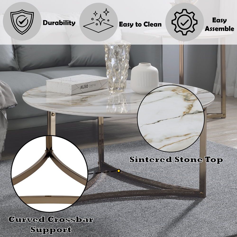 Zaidee - Round Coffee Table - Sintered Stone & Champagne, gold, view 6