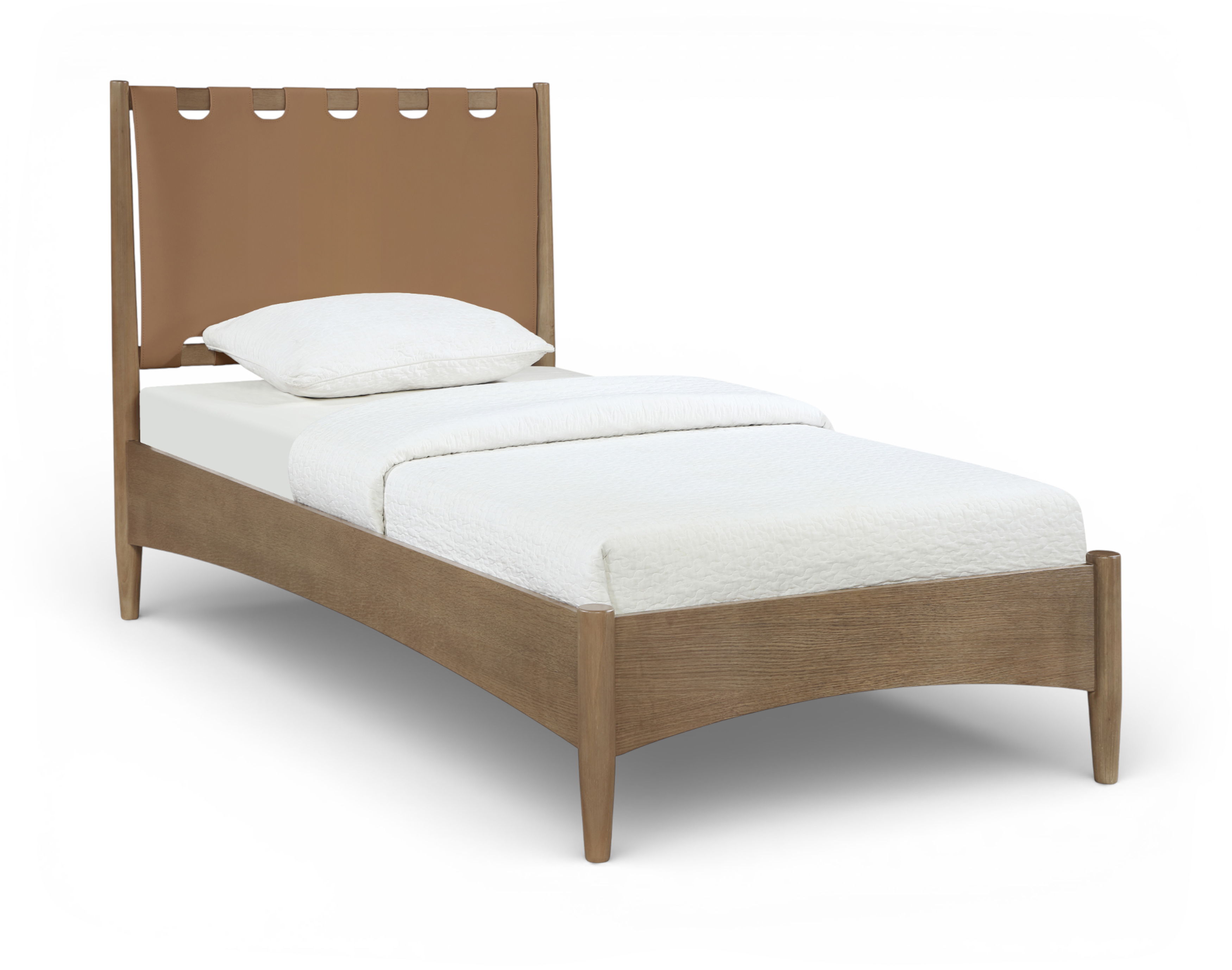 Santos - Vegan Leather Headboard And Wood Twin Bed - Brown
