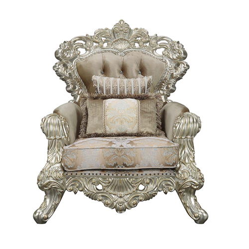 Sorina - Chair With 2 Pillows - Velvet, Fabric & Antique Gold, beige
