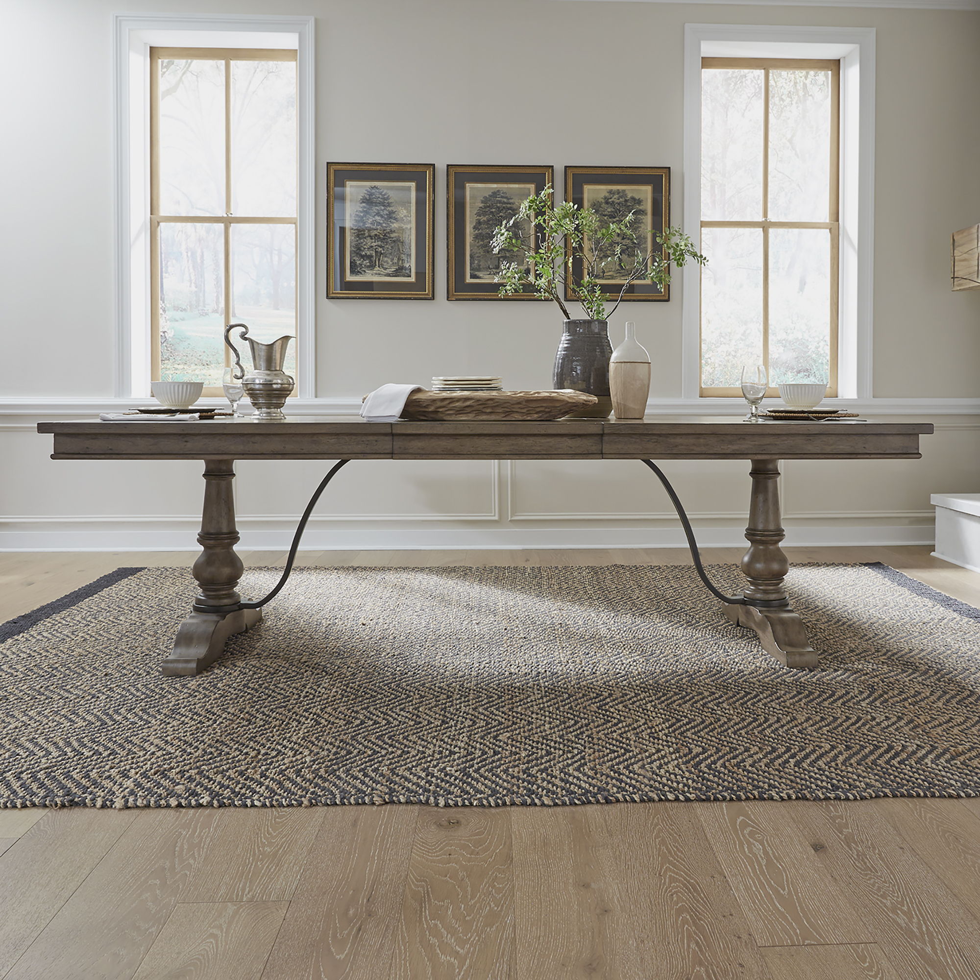 Liberty Furniture Americana Farmhouse - Trestle Table Set - Dark Brown