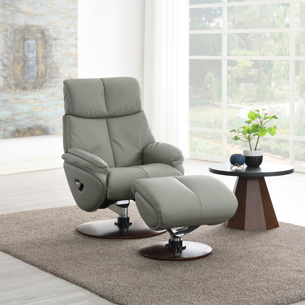 Kandoro - Motion Accent Chair With Swivel & Ottoman - Gray Leather & Brown Base, gray, view 7