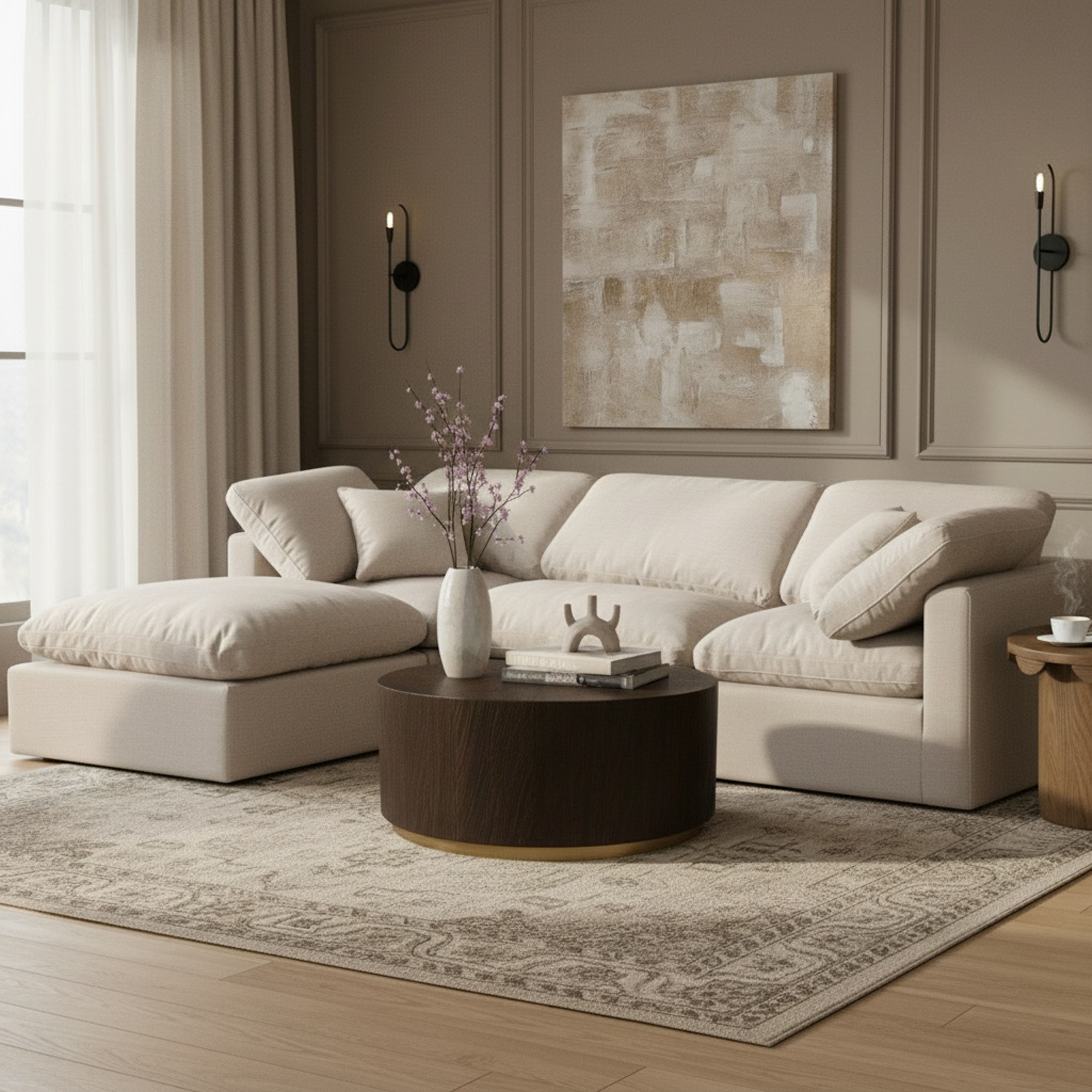 Indulge - Linen 4 Piece Modular Sectional With Chaise - Cream