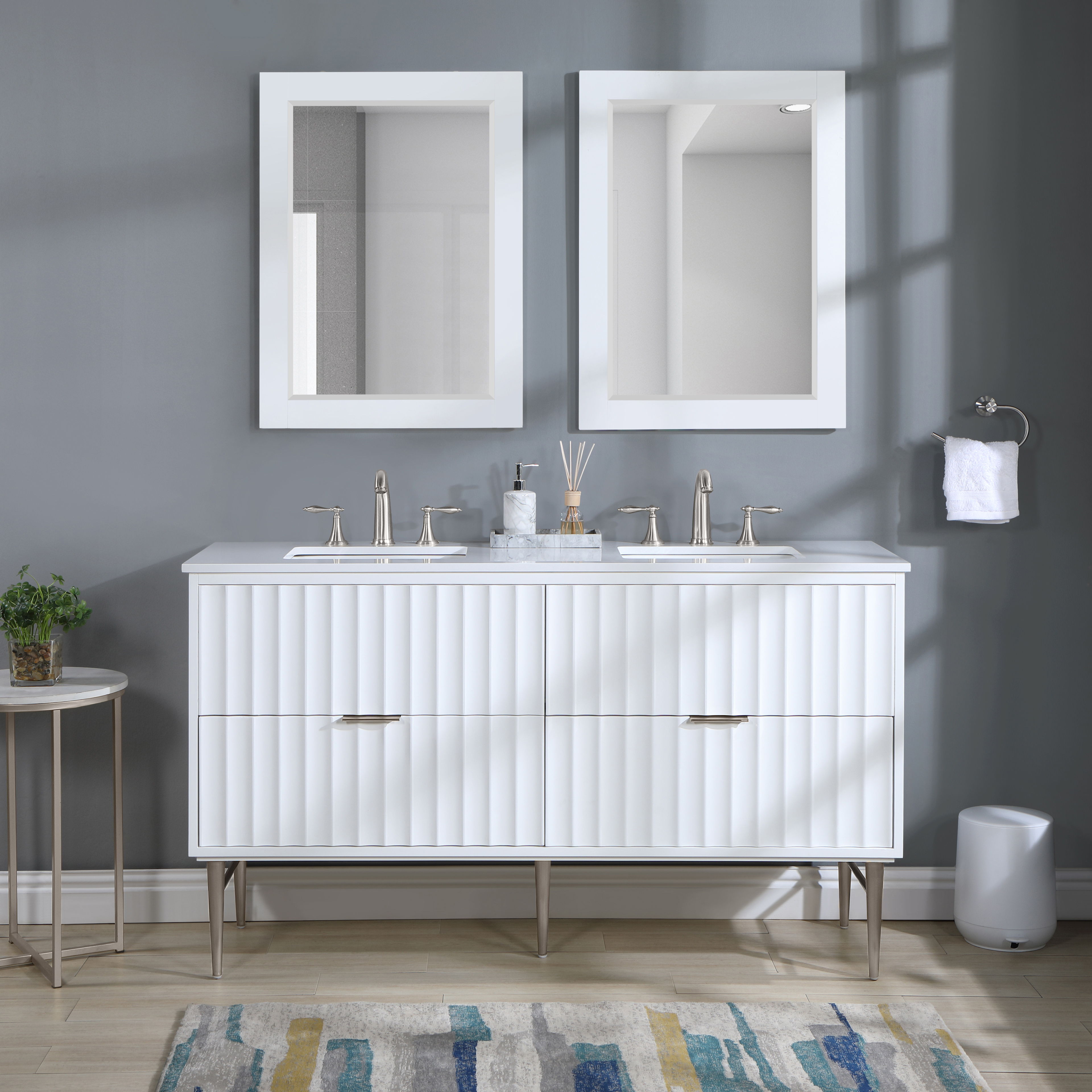 Modernist - 60" Bathroom Vanity With Chrome Legs - White