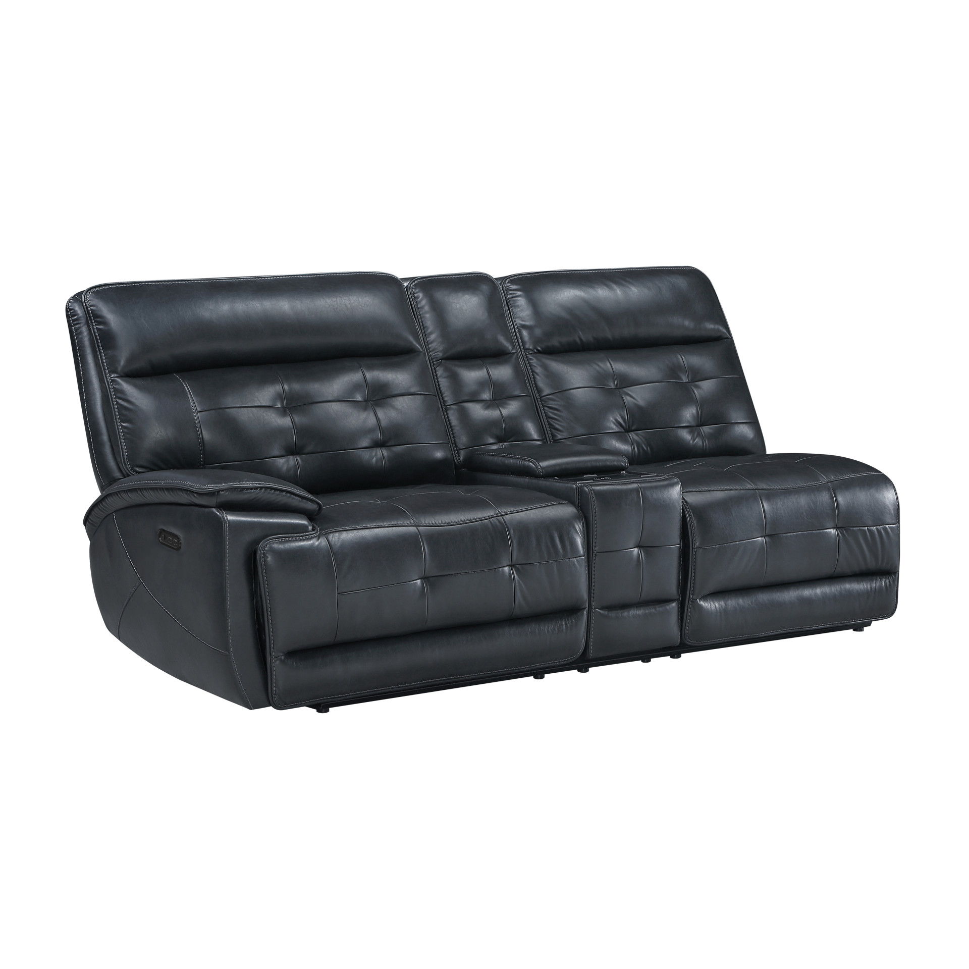 Warner - LAF Console Loveseat With 2 Power Fabric And Headrest - Black