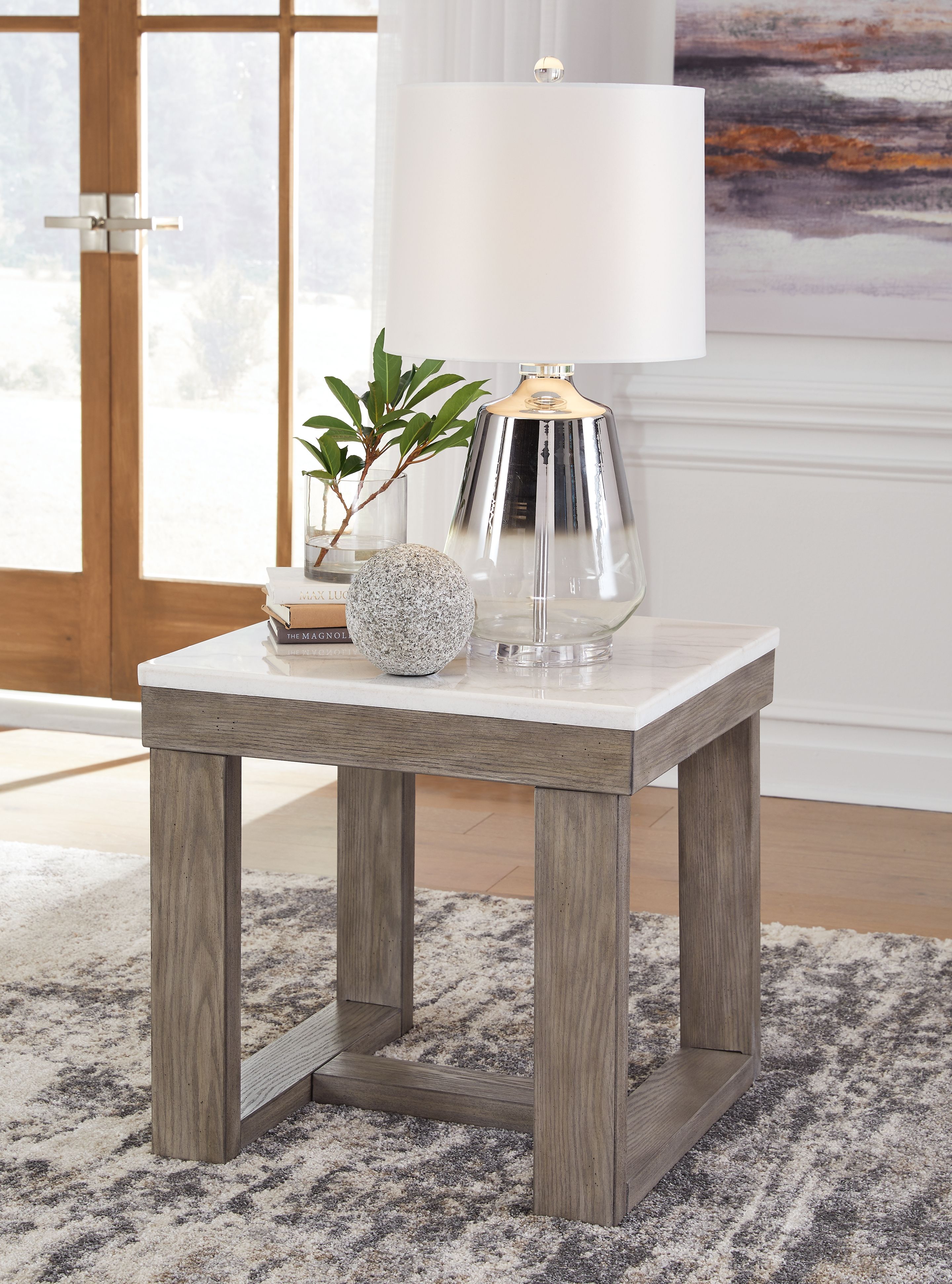 Ashley Furniture Loyaska - Square End Table - Brown / Ivory - Image 2