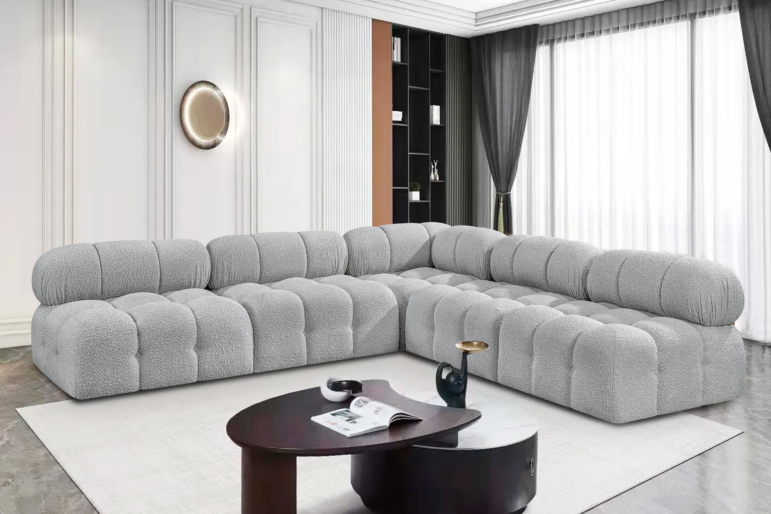 Ames - 5 Piece Fabric Modular Corner Sectional - Gray
