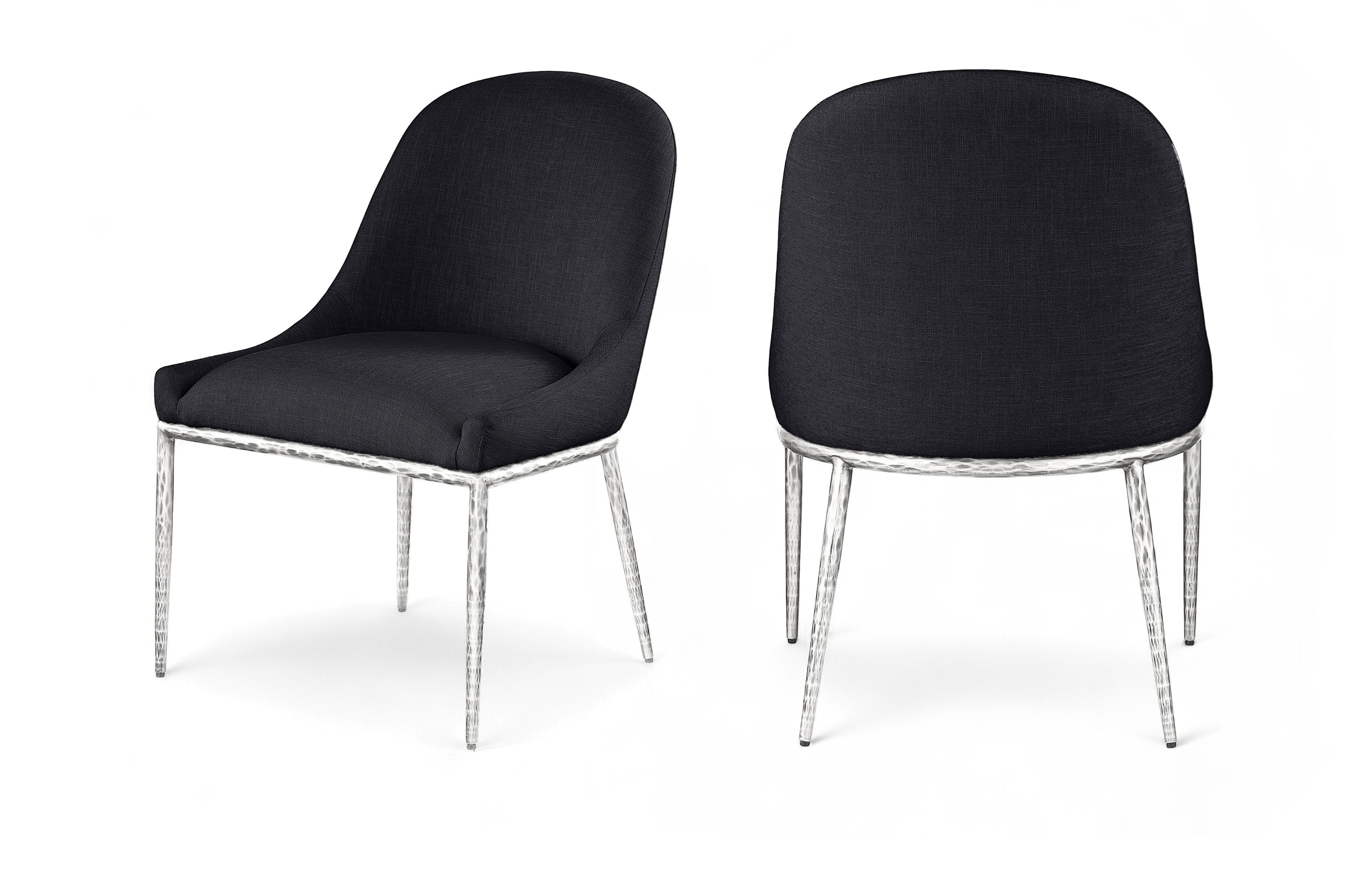 Ferro - Linen Textured Performance Fabric Upholstered Dining Side Chair - Black / Brushed Silver