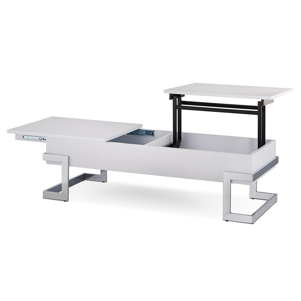 Calnan - Coffee Table With Lift Top - White High Gloss & Chrome, white, view 3