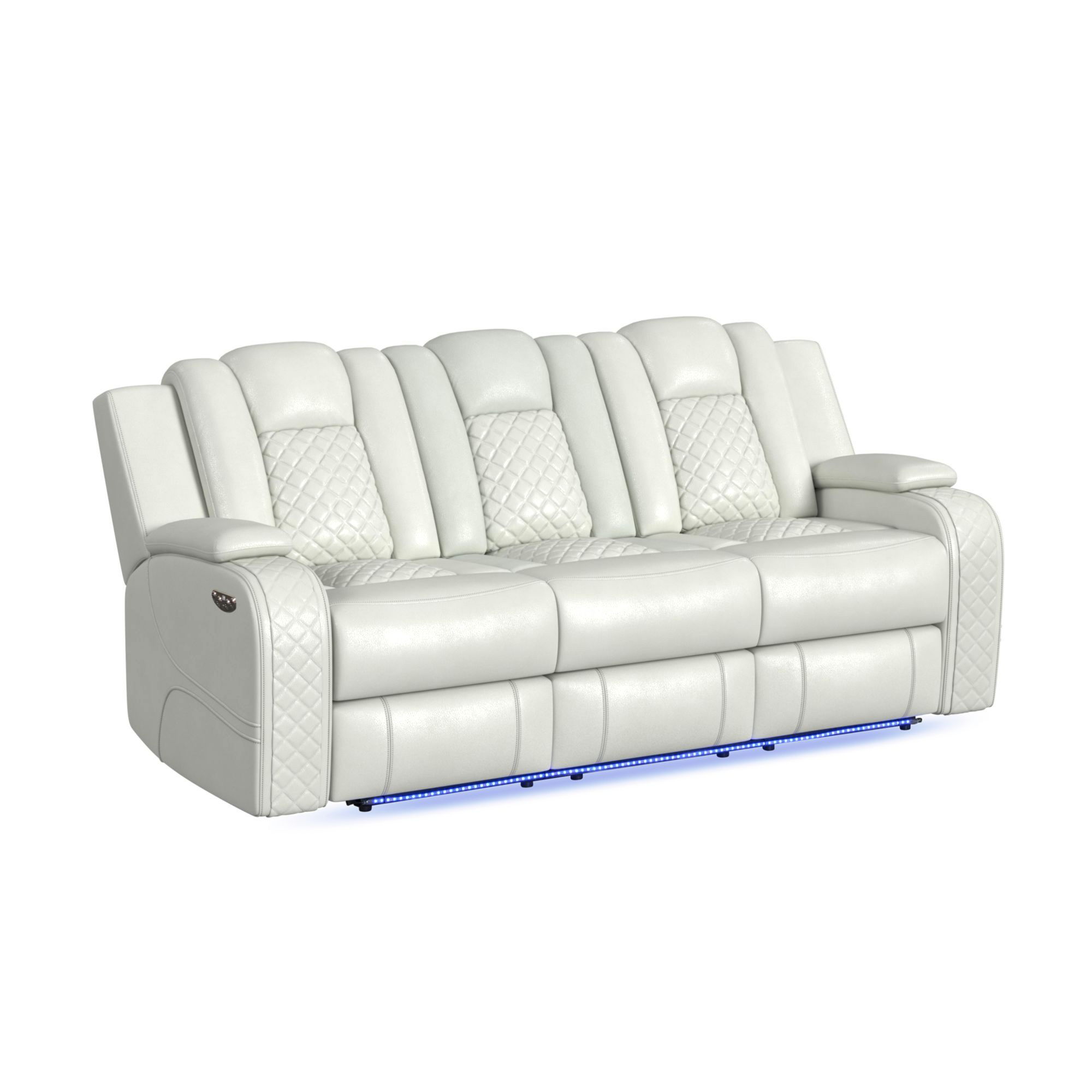 Carlo - Power Motion Sofa With Power Headrest, Dropdown Table, Power Strip, LED And Reading Light - Pebble Oyster