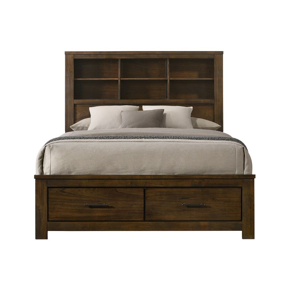 Merrilee II - Queen Bed With Storage - Oak, dark brown, view 8