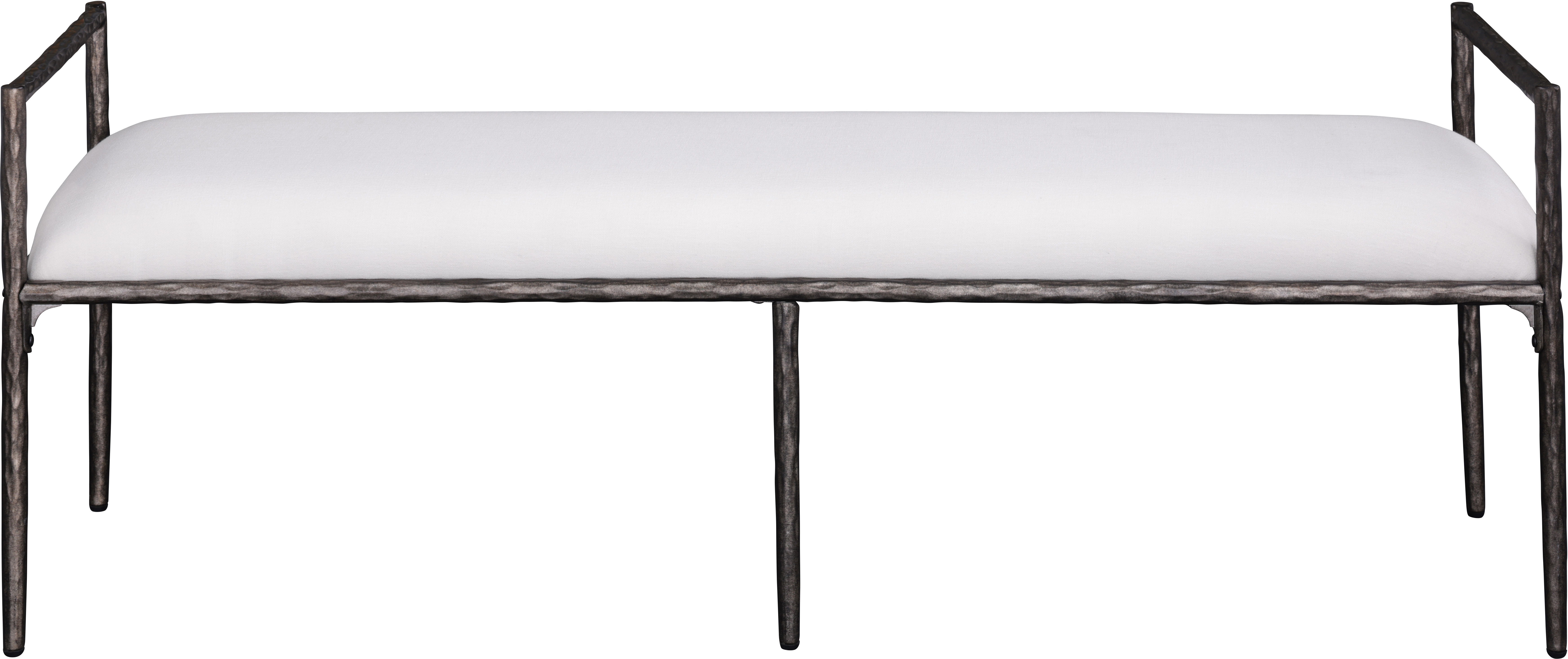 Axis - Linen Textured Fabric Upholstered Bench - Cream / Powder Coated Antique Black