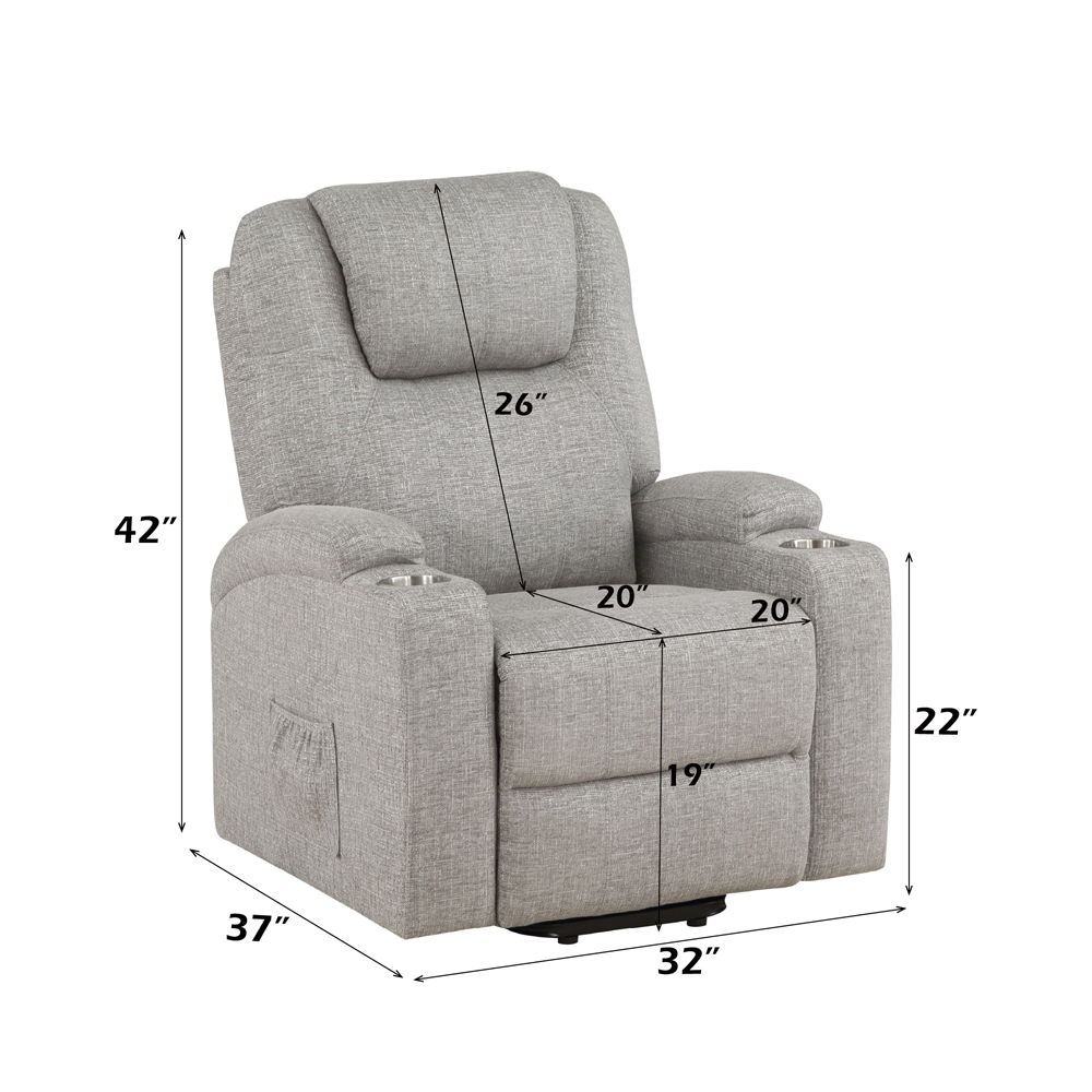 Evander - Recliner With Power Lift & Massage - Light Gray Chenille, light gray, view 8
