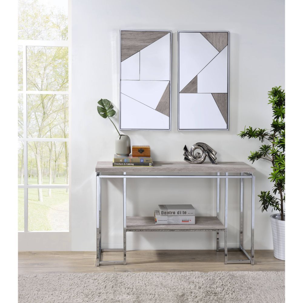 Chafik - Accent Mirror (Set of 2) - Mirrored, Natural Oak & Chrome, light brown, view 4