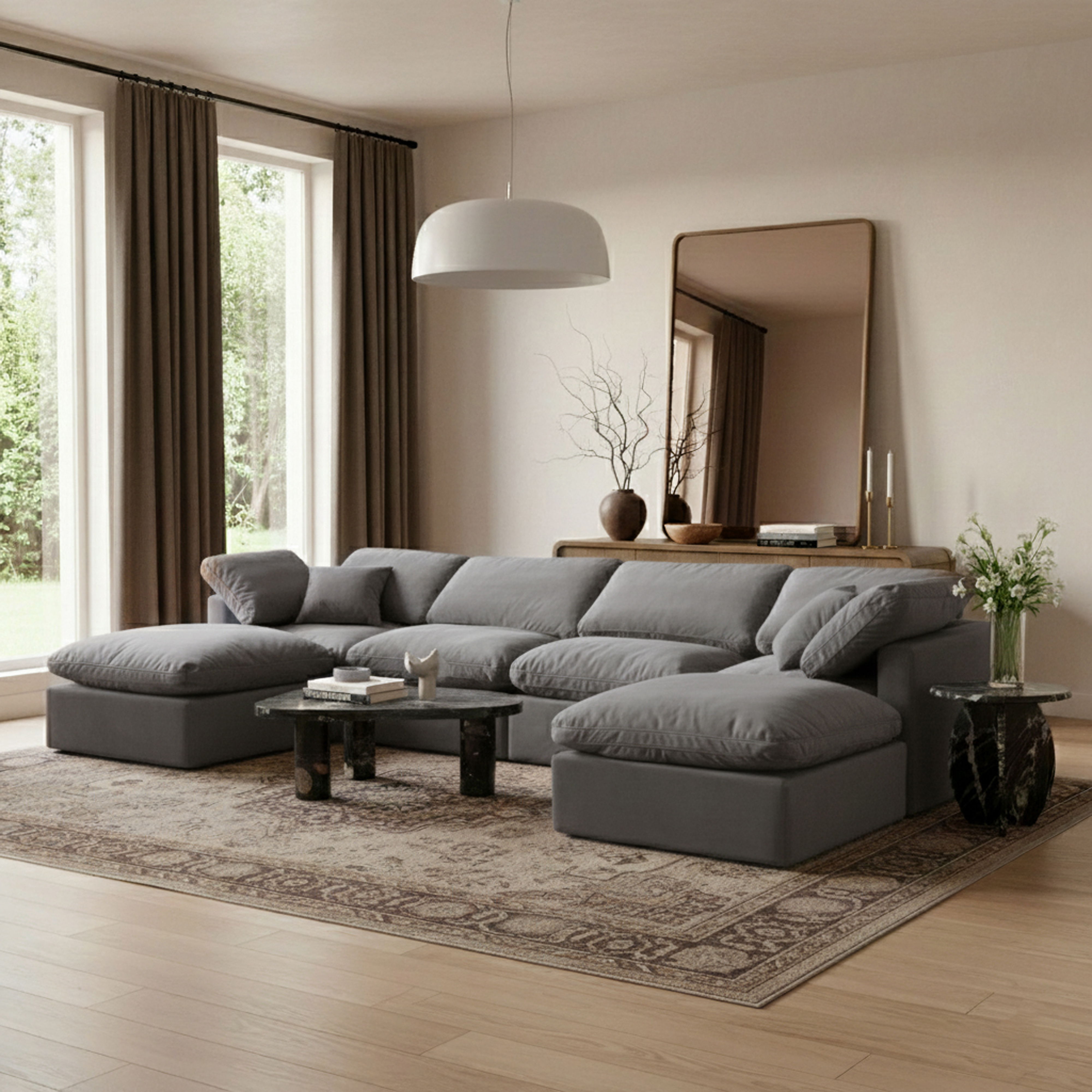 Indulge - Velvet 6 Piece Modular Double Chaise Sectional - Gray